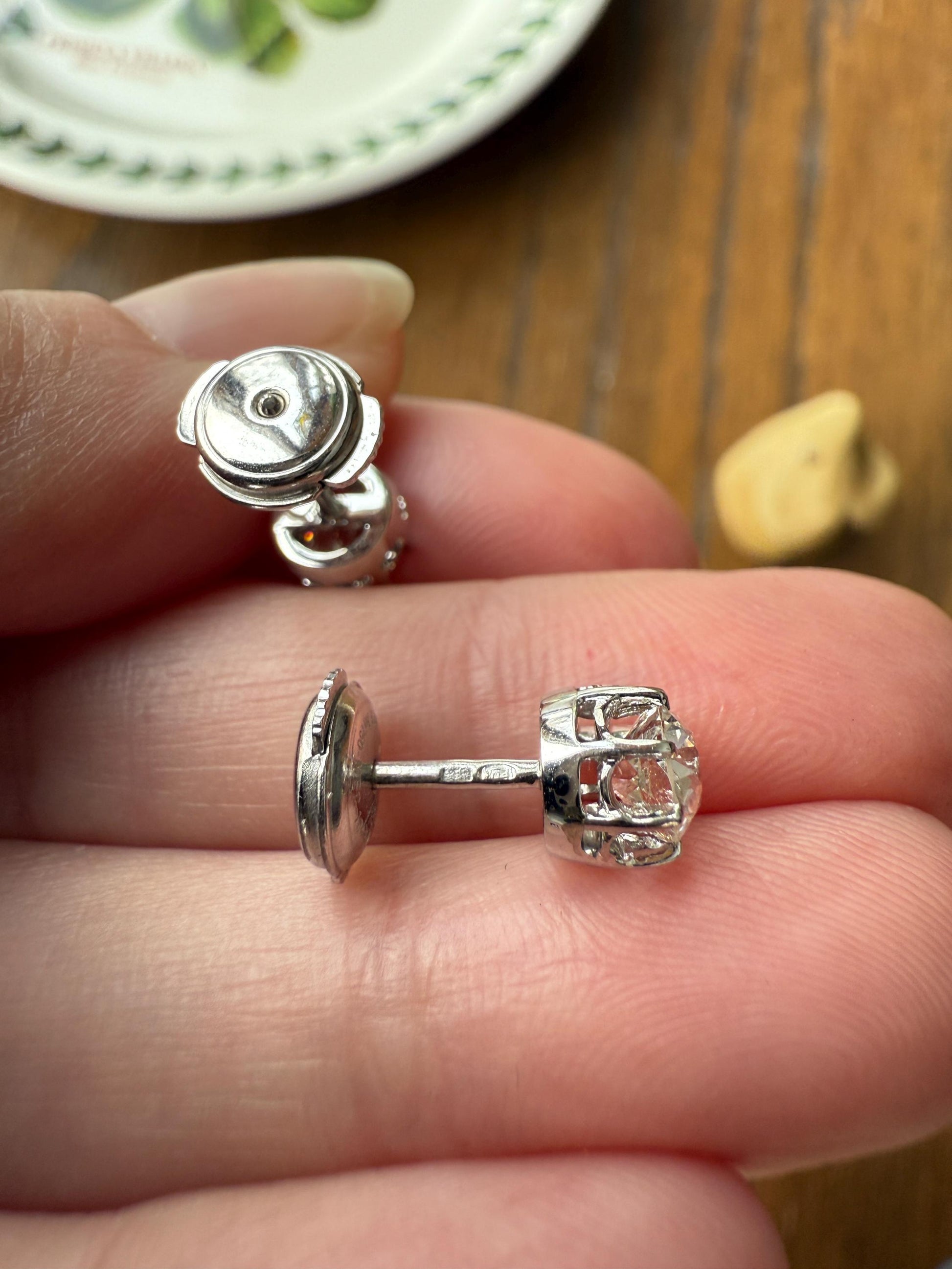 BOXED Eye Clean Antique 1.1 Carat Tdw Old Mine Cut Diamond Earrings 18k White Gold Platinum Studs French Stud in Box