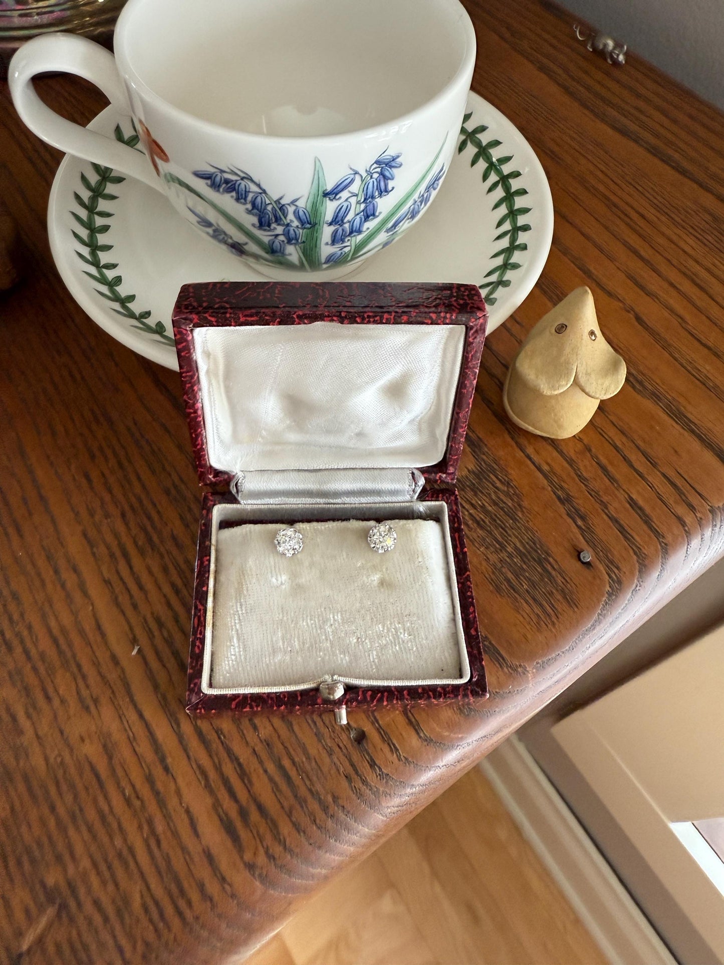 BOXED Eye Clean Antique 1.1 Carat Tdw Old Mine Cut Diamond Earrings 18k White Gold Platinum Studs French Stud in Box