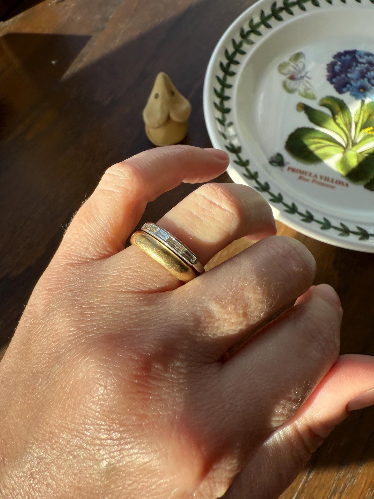 Vintage 18k White Gold Solid Eye Clean East West Five Stone Baguette Diamond Ring Skinny Stacker Band