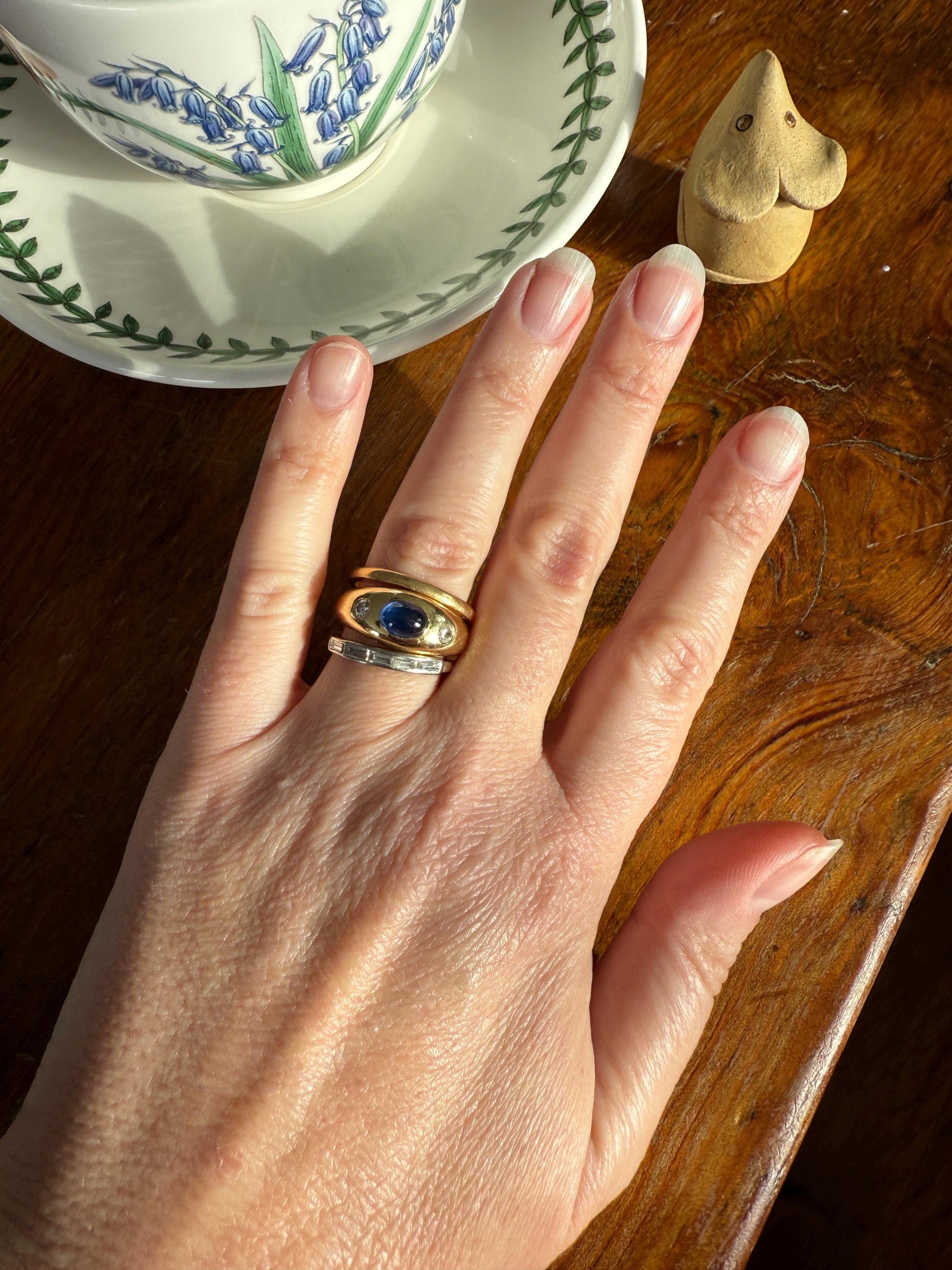 Vintage 18k White Gold Solid Eye Clean East West Five Stone Baguette Diamond Ring Skinny Stacker Band