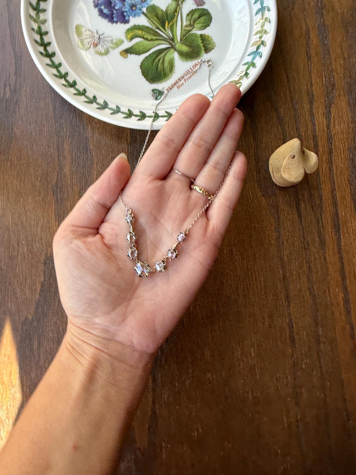 GEORGIAN French Antique 3 Carat Rose Cut DIAMOND Seven Stone Necklace Chain 18k Gold Silver Collet Open Back