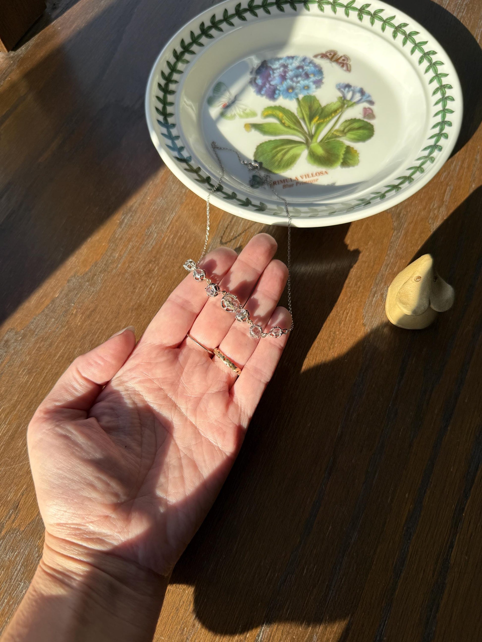 GEORGIAN French Antique 3 Carat Rose Cut DIAMOND Seven Stone Necklace Chain 18k Gold Silver Collet Open Back