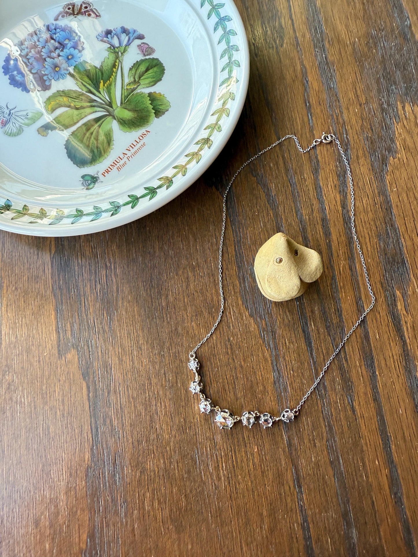 GEORGIAN French Antique 3 Carat Rose Cut DIAMOND Seven Stone Necklace Chain 18k Gold Silver Collet Open Back