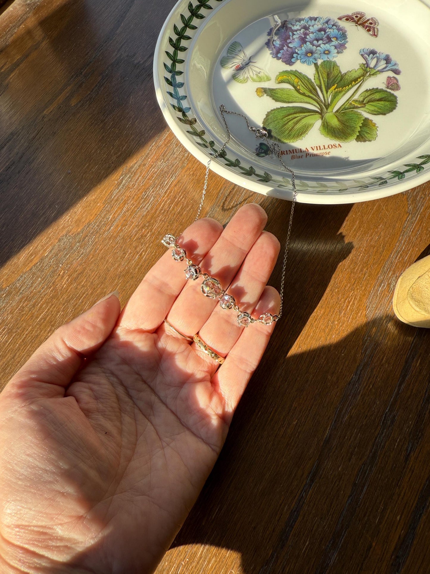 GEORGIAN French Antique 3 Carat Rose Cut DIAMOND Seven Stone Necklace Chain 18k Gold Silver Collet Open Back