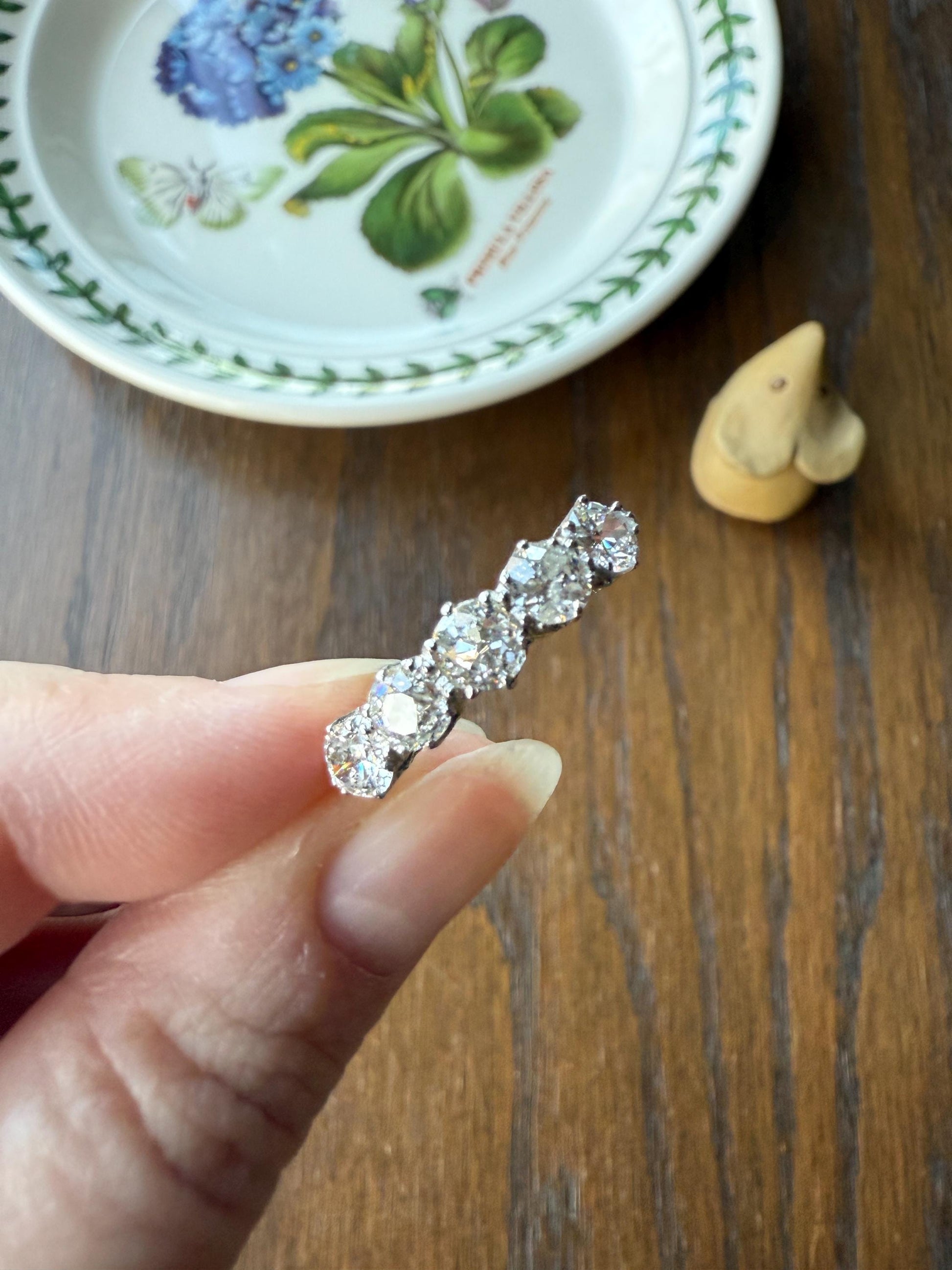 Antique 1.9 Carat DIAMOND Uniform Five Stone Band Stacker Ring 18k Gold Wedding Prong Set Stacker Half Hoop Linear Victorian Edwardian