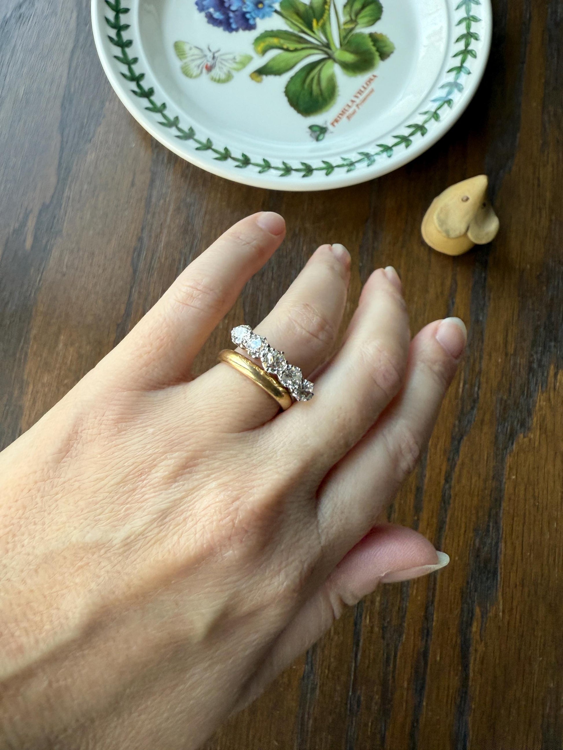 Antique 1.9 Carat DIAMOND Uniform Five Stone Band Stacker Ring 18k Gold Wedding Prong Set Stacker Half Hoop Linear Victorian Edwardian