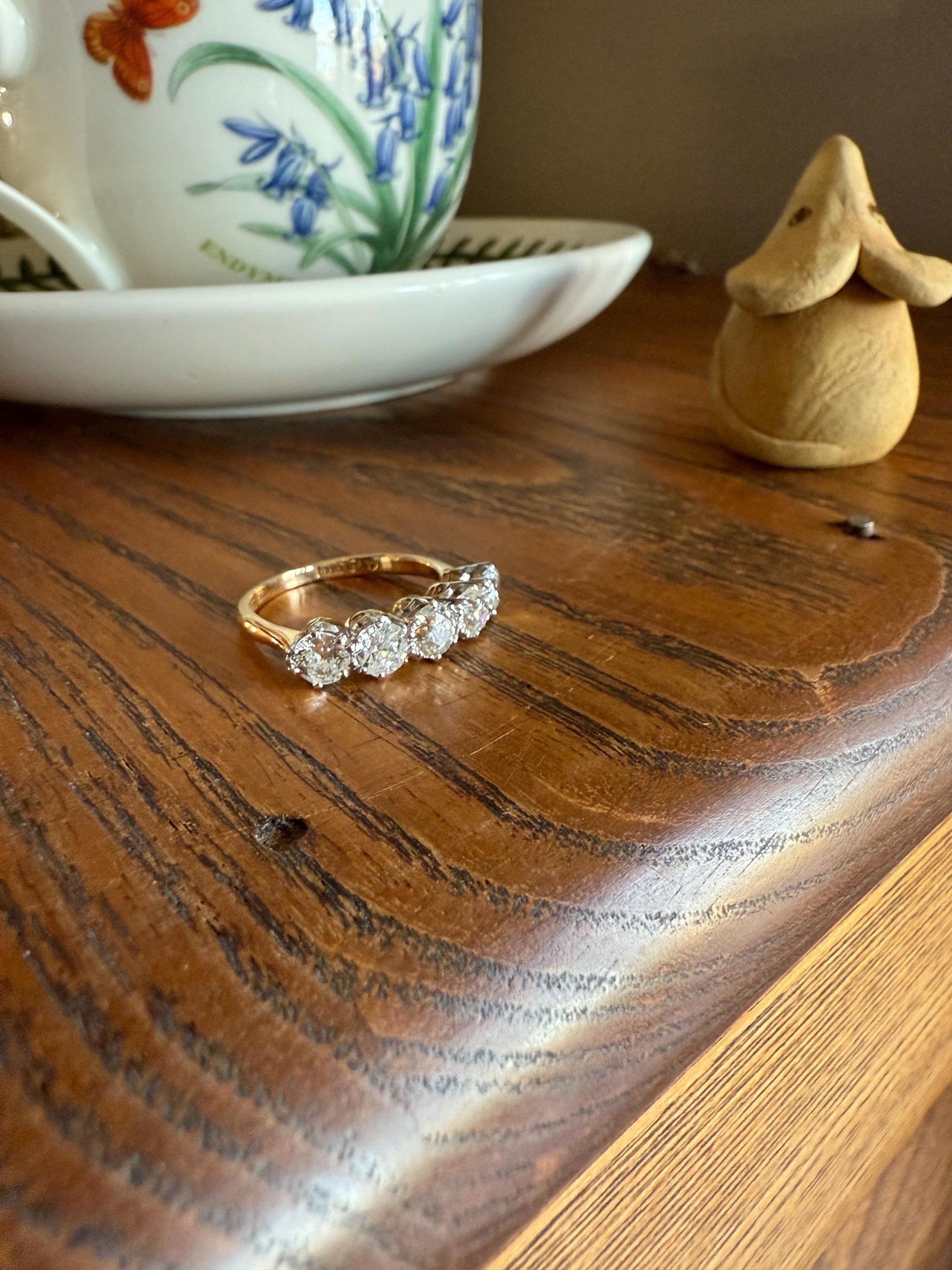 Antique 1.9 Carat DIAMOND Uniform Five Stone Band Stacker Ring 18k Gold Wedding Prong Set Stacker Half Hoop Linear Victorian Edwardian