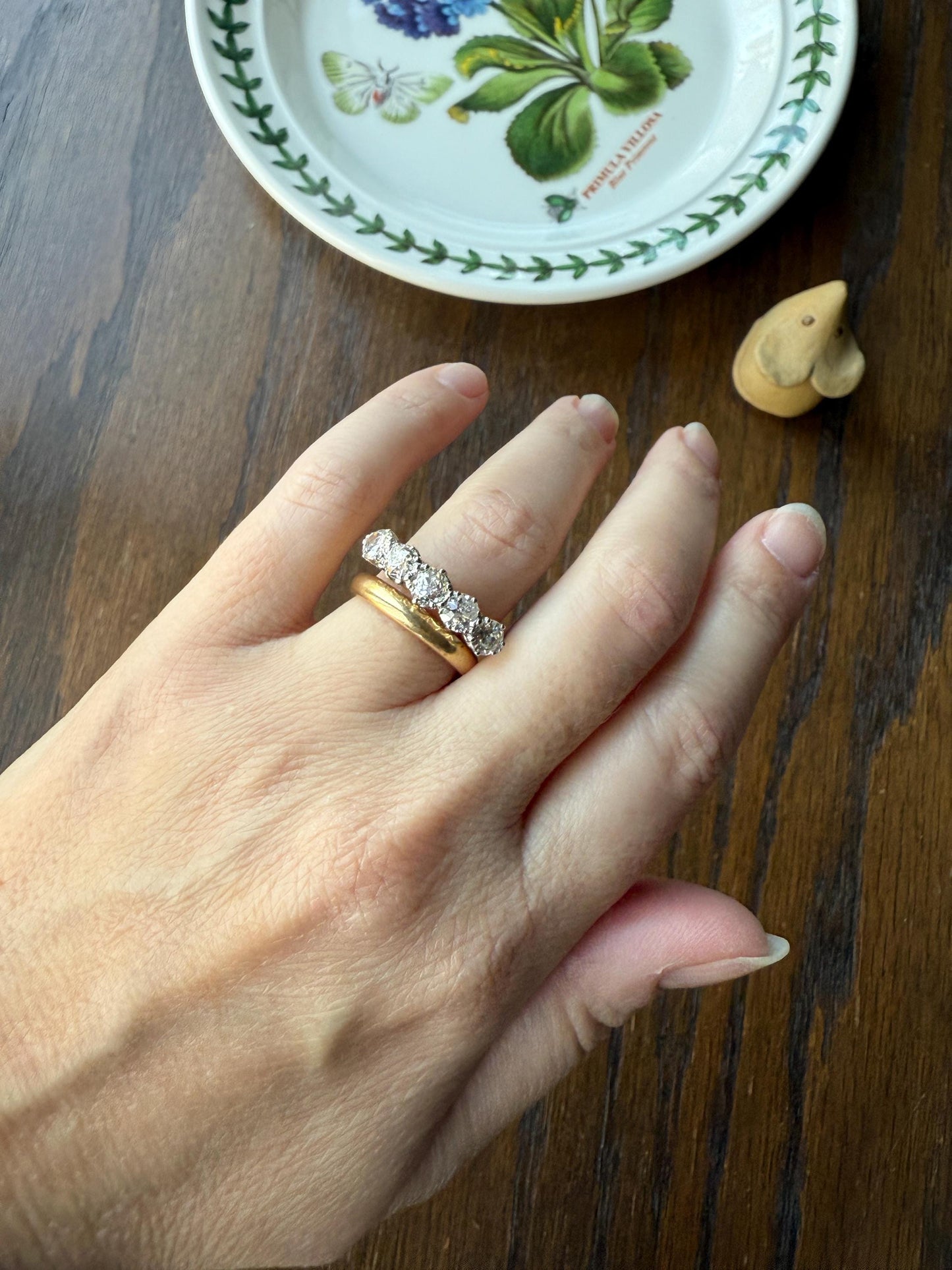 Antique 1.9 Carat DIAMOND Uniform Five Stone Band Stacker Ring 18k Gold Wedding Prong Set Stacker Half Hoop Linear Victorian Edwardian