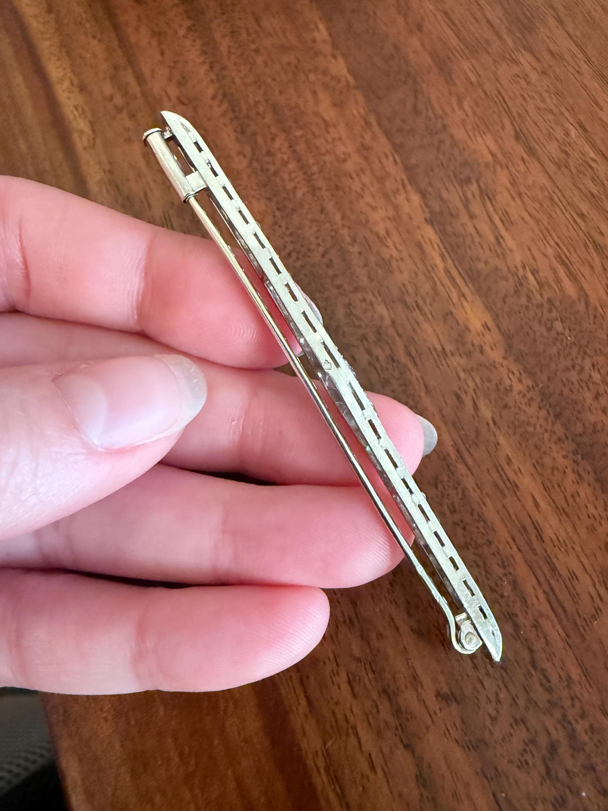 RAINBOW Rare Antique 3.5 Carats Old Mine Cut Natural DIAMOND Pink Yellow Green Bar Brooch 18k Gold Platinum Extender Connector Pendant Conv.