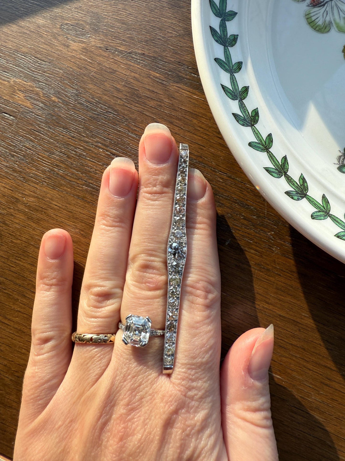 RAINBOW Rare Antique 3.5 Carats Old Mine Cut Natural DIAMOND Pink Yellow Green Bar Brooch 18k Gold Platinum Extender Connector Pendant Conv.