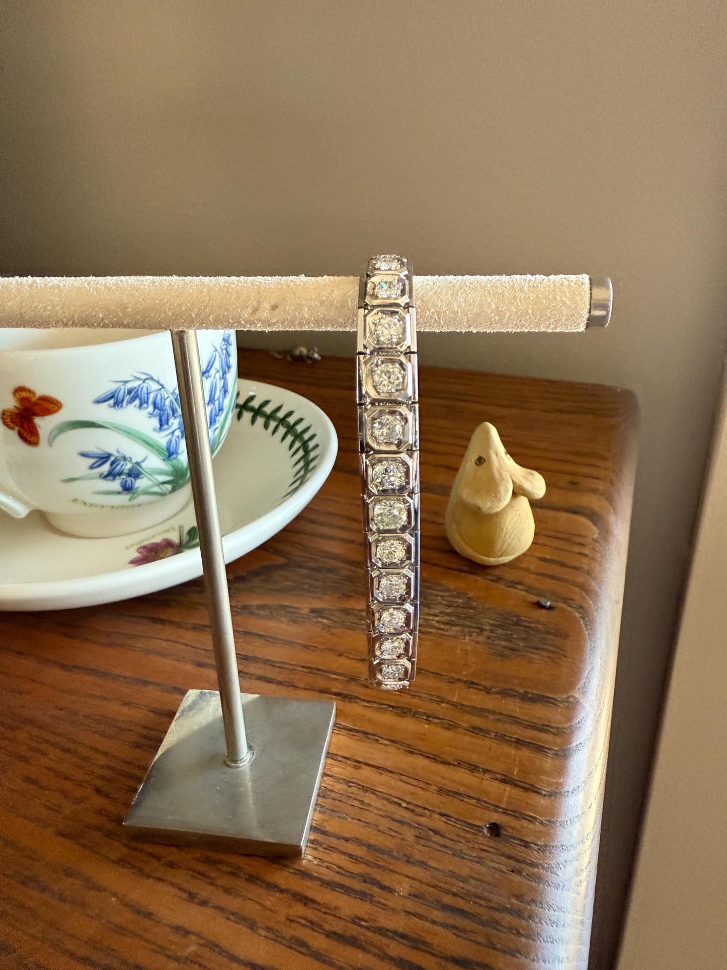 Art Deco 4.9 Carat 33 Old Mine & Transitional Cut Octagon DIAMOND Tennis Bracelet Platinum 18k White Gold Vintage Bezel Set Wriststack 5Ct
