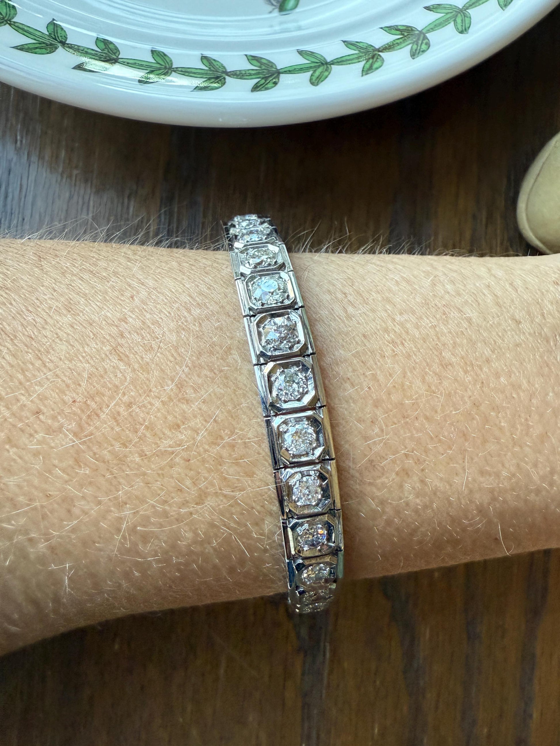 Art Deco 4.9 Carat 33 Old Mine & Transitional Cut Octagon DIAMOND Tennis Bracelet Platinum 18k White Gold Vintage Bezel Set Wriststack 5Ct