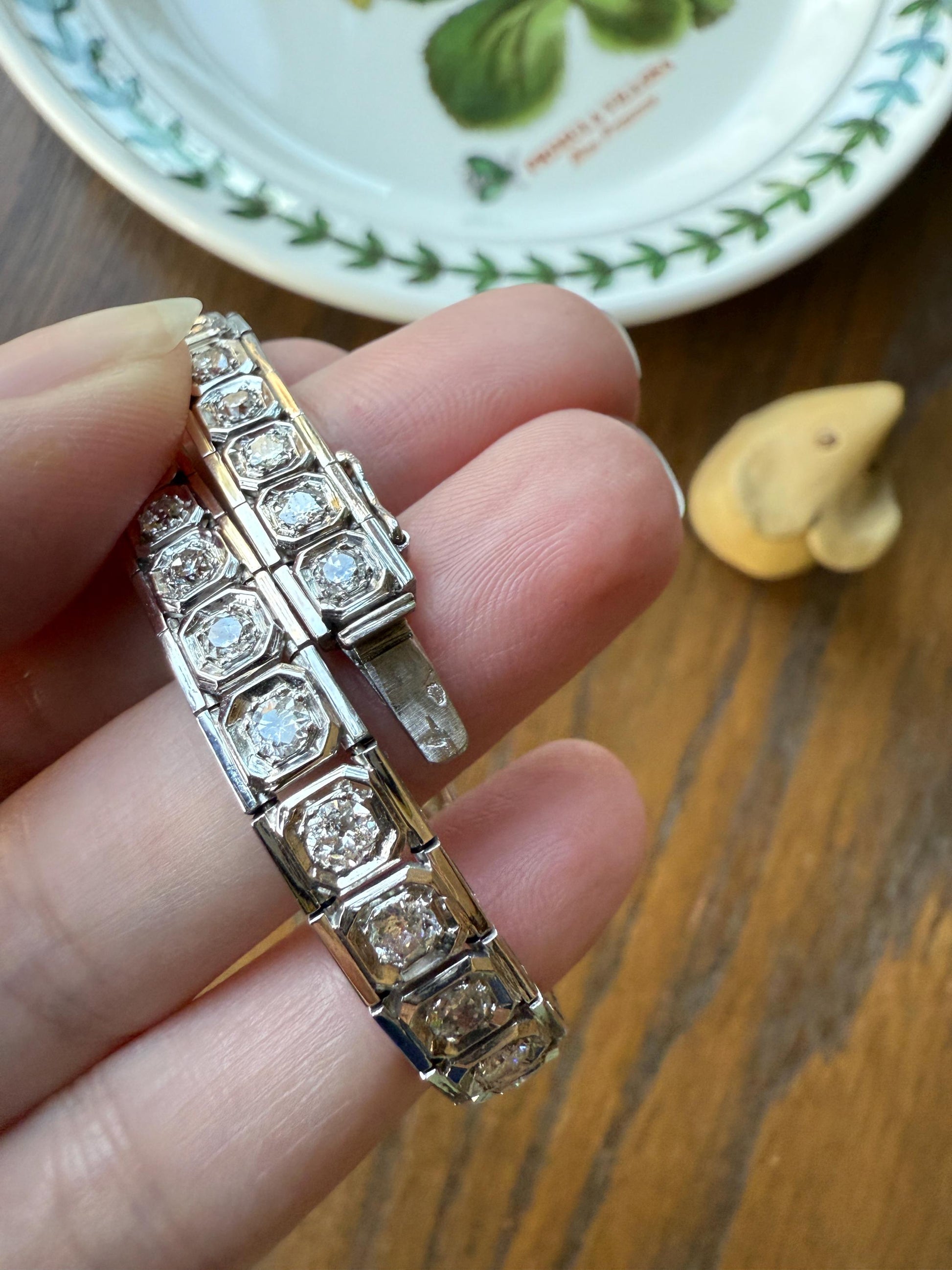 Art Deco 4.9 Carat 33 Old Mine & Transitional Cut Octagon DIAMOND Tennis Bracelet Platinum 18k White Gold Vintage Bezel Set Wriststack 5Ct