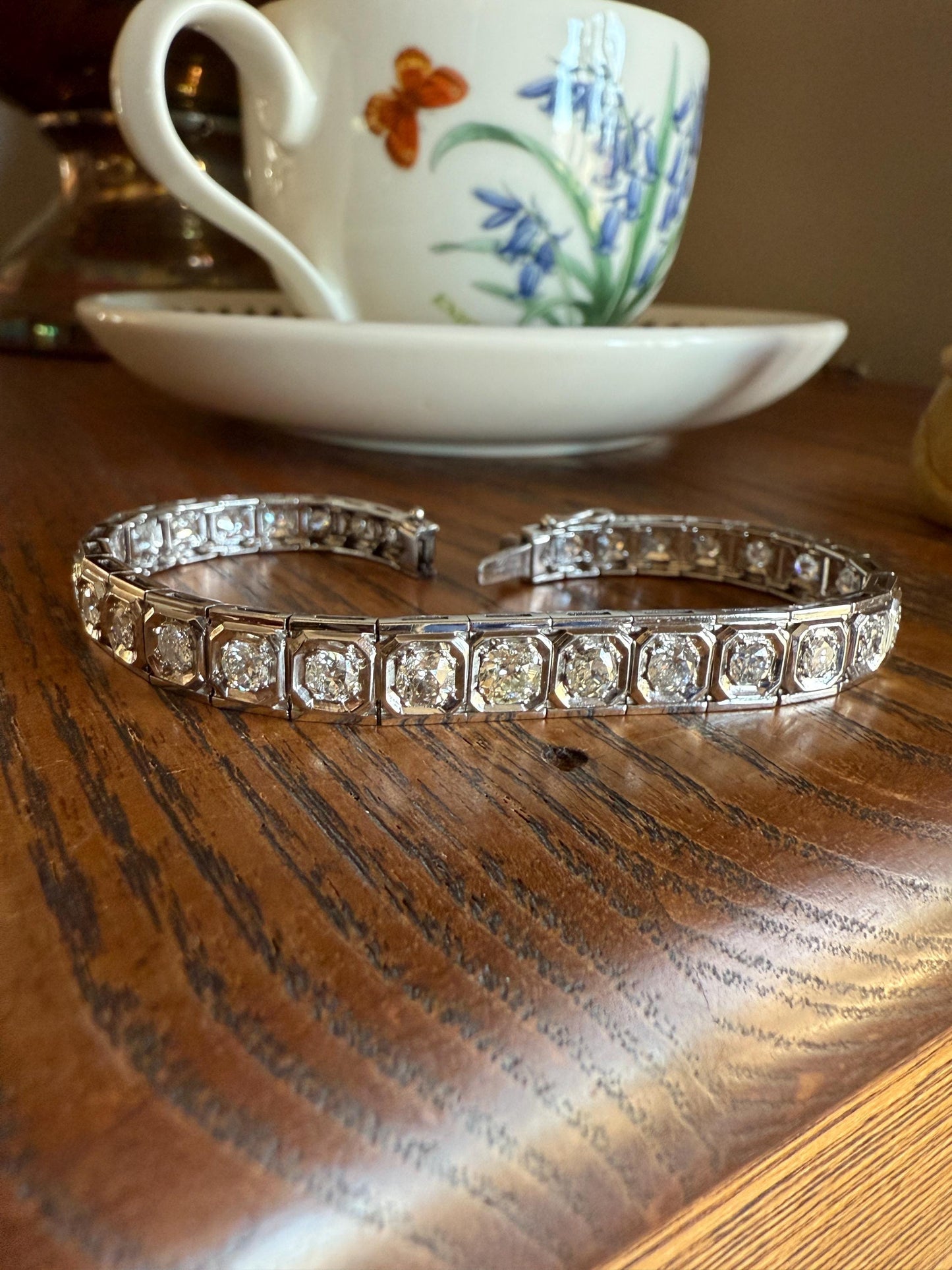 Art Deco 4.9 Carat 33 Old Mine & Transitional Cut Octagon DIAMOND Tennis Bracelet Platinum 18k White Gold Vintage Bezel Set Wriststack 5Ct