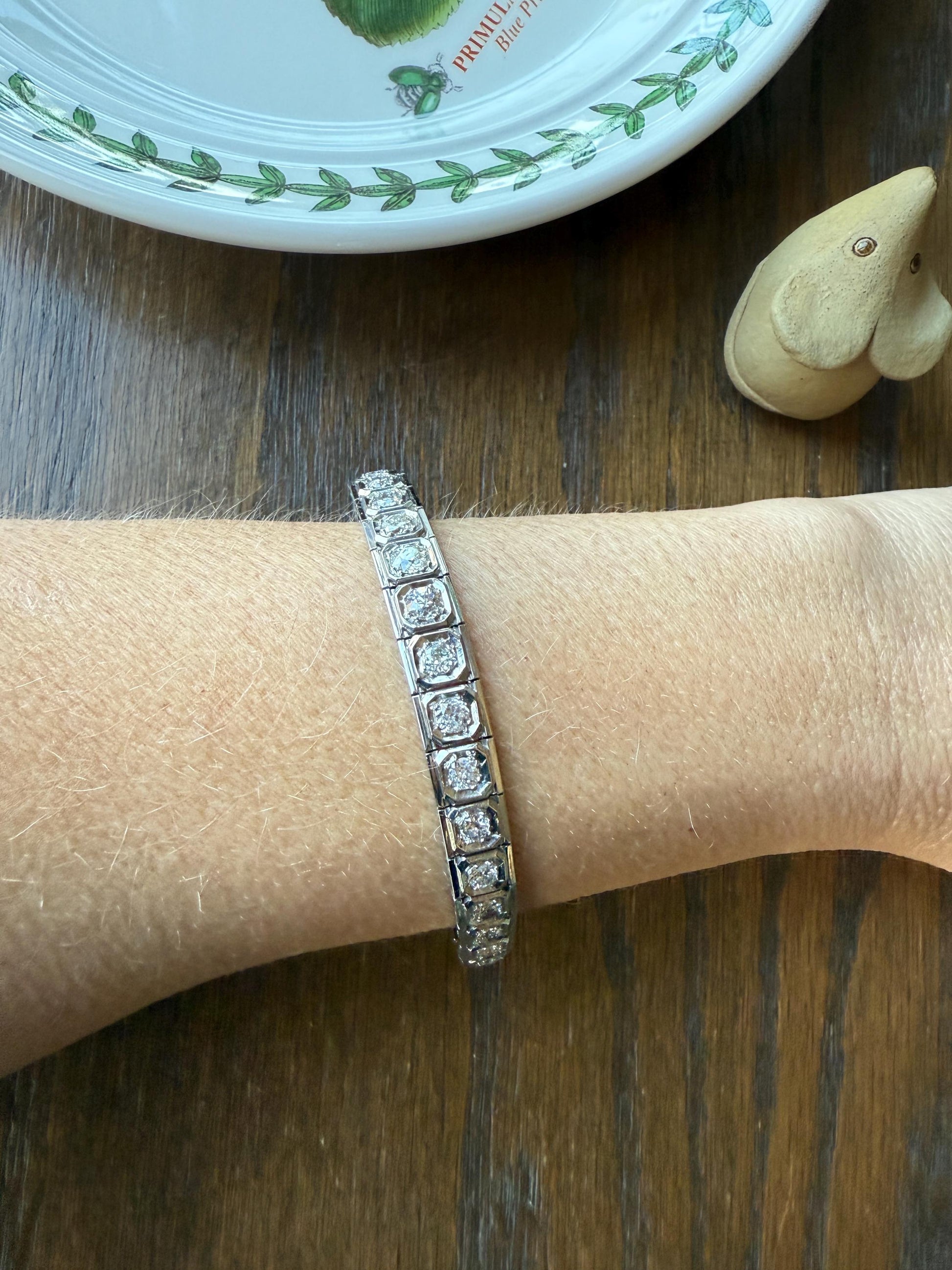 Art Deco 4.9 Carat 33 Old Mine & Transitional Cut Octagon DIAMOND Tennis Bracelet Platinum 18k White Gold Vintage Bezel Set Wriststack 5Ct