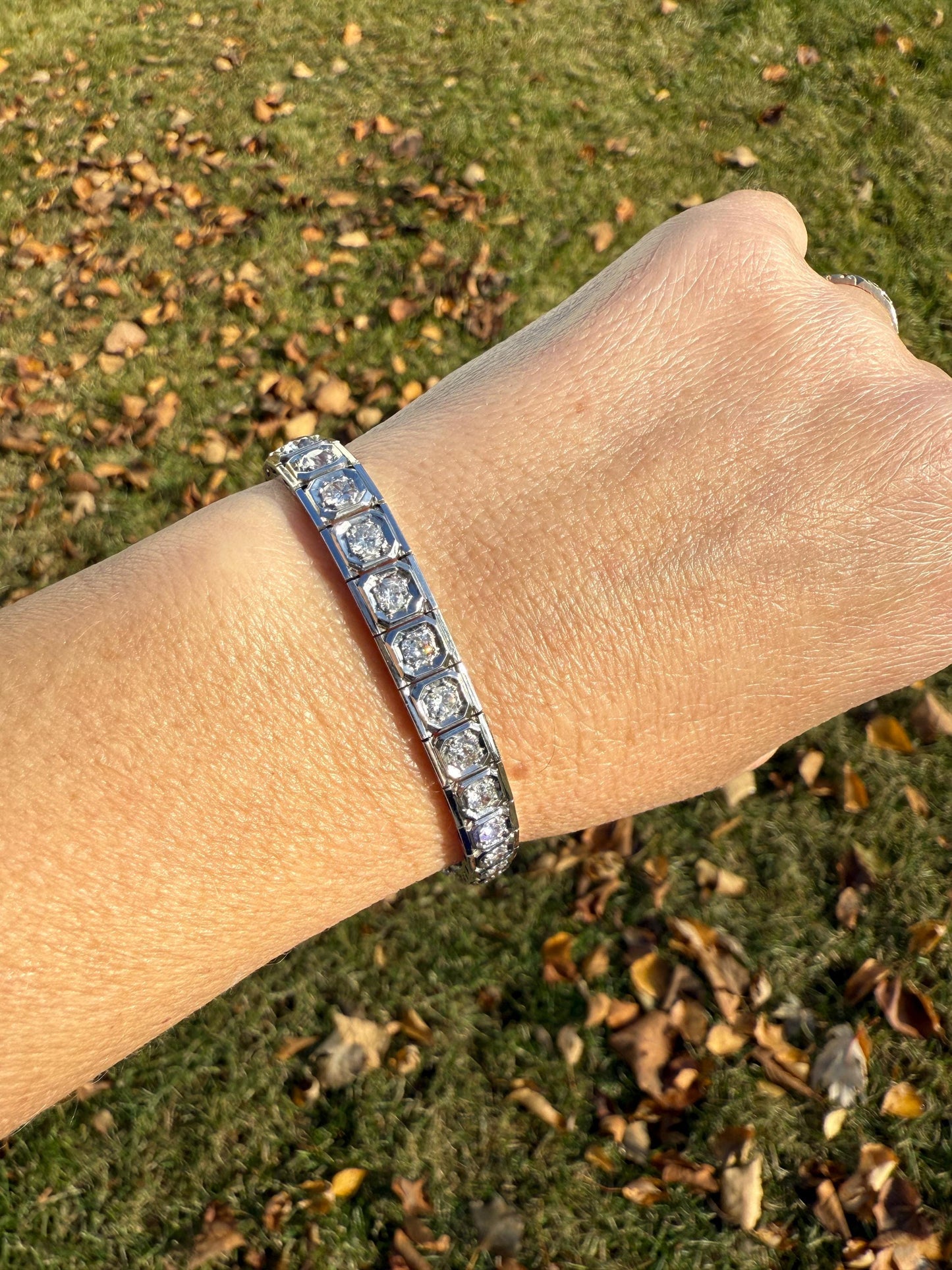 Art Deco 4.9 Carat 33 Old Mine & Transitional Cut Octagon DIAMOND Tennis Bracelet Platinum 18k White Gold Vintage Bezel Set Wriststack 5Ct