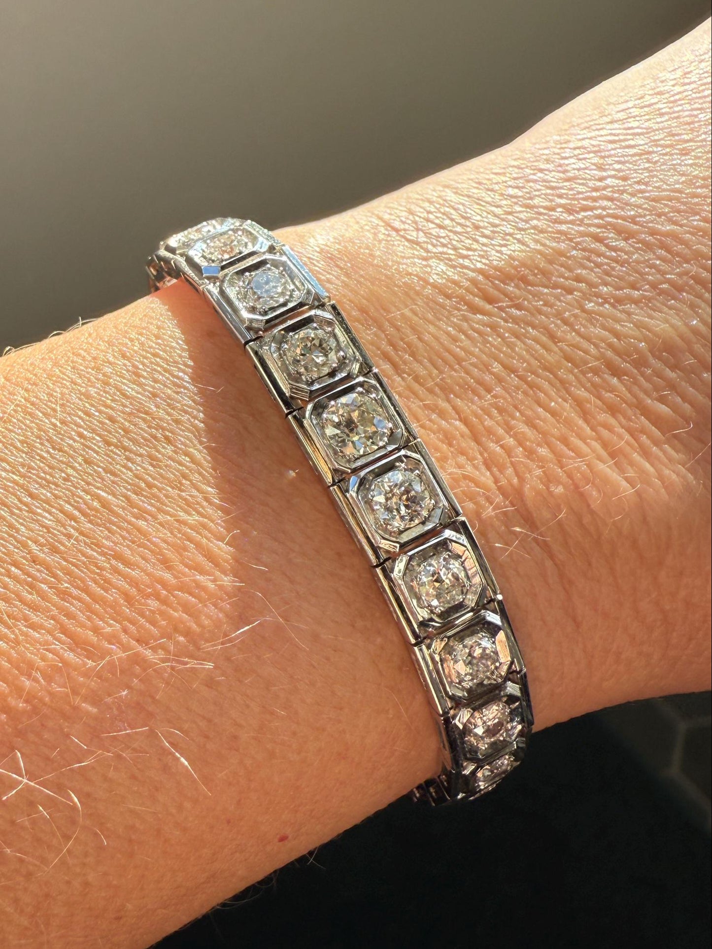 Art Deco 4.9 Carat 33 Old Mine & Transitional Cut Octagon DIAMOND Tennis Bracelet Platinum 18k White Gold Vintage Bezel Set Wriststack 5Ct