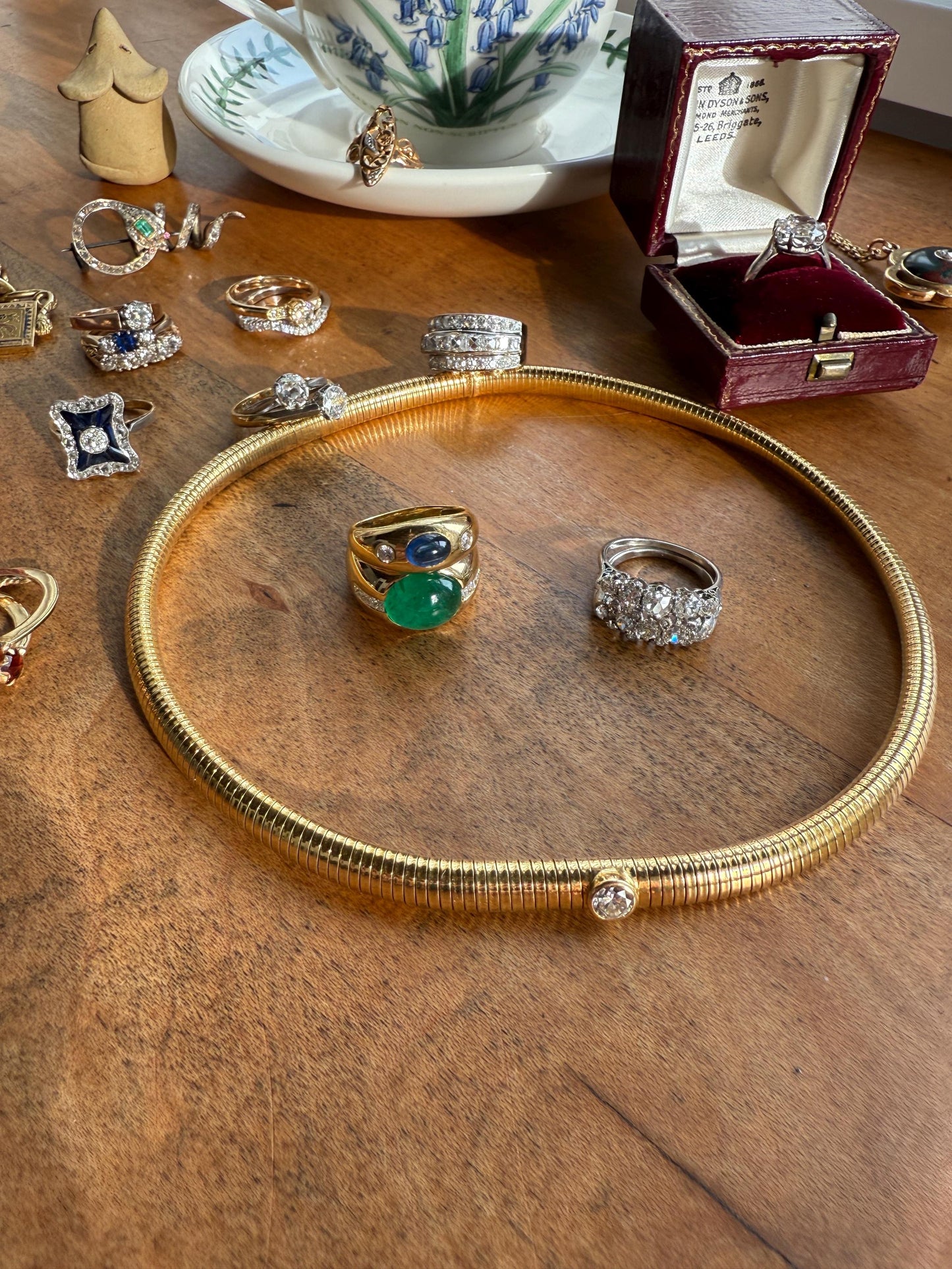 HEAVY Vintage Tubogas Chain 43g 18k GOLD Solid Bezel Set Brilliant Cut DIAMOND French Retro Necklace Springy Chunky 3D Choker