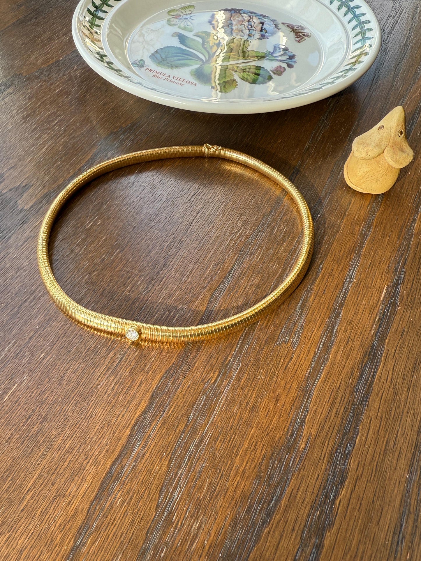 HEAVY Vintage Tubogas Chain 43g 18k GOLD Solid Bezel Set Brilliant Cut DIAMOND French Retro Necklace Springy Chunky 3D Choker