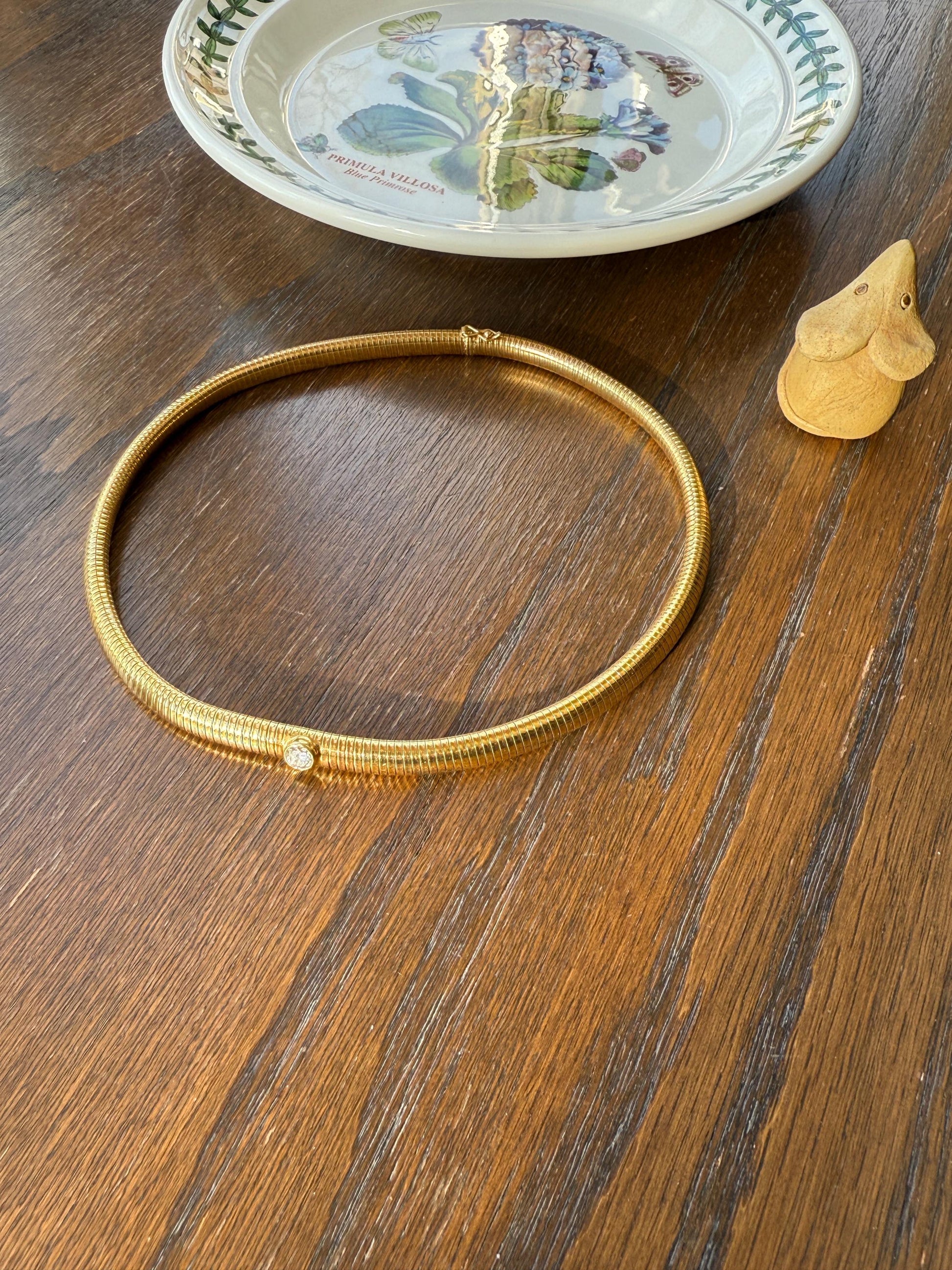 HEAVY Vintage Tubogas Chain 43g 18k GOLD Solid Bezel Set Brilliant Cut DIAMOND French Retro Necklace Springy Chunky 3D Choker