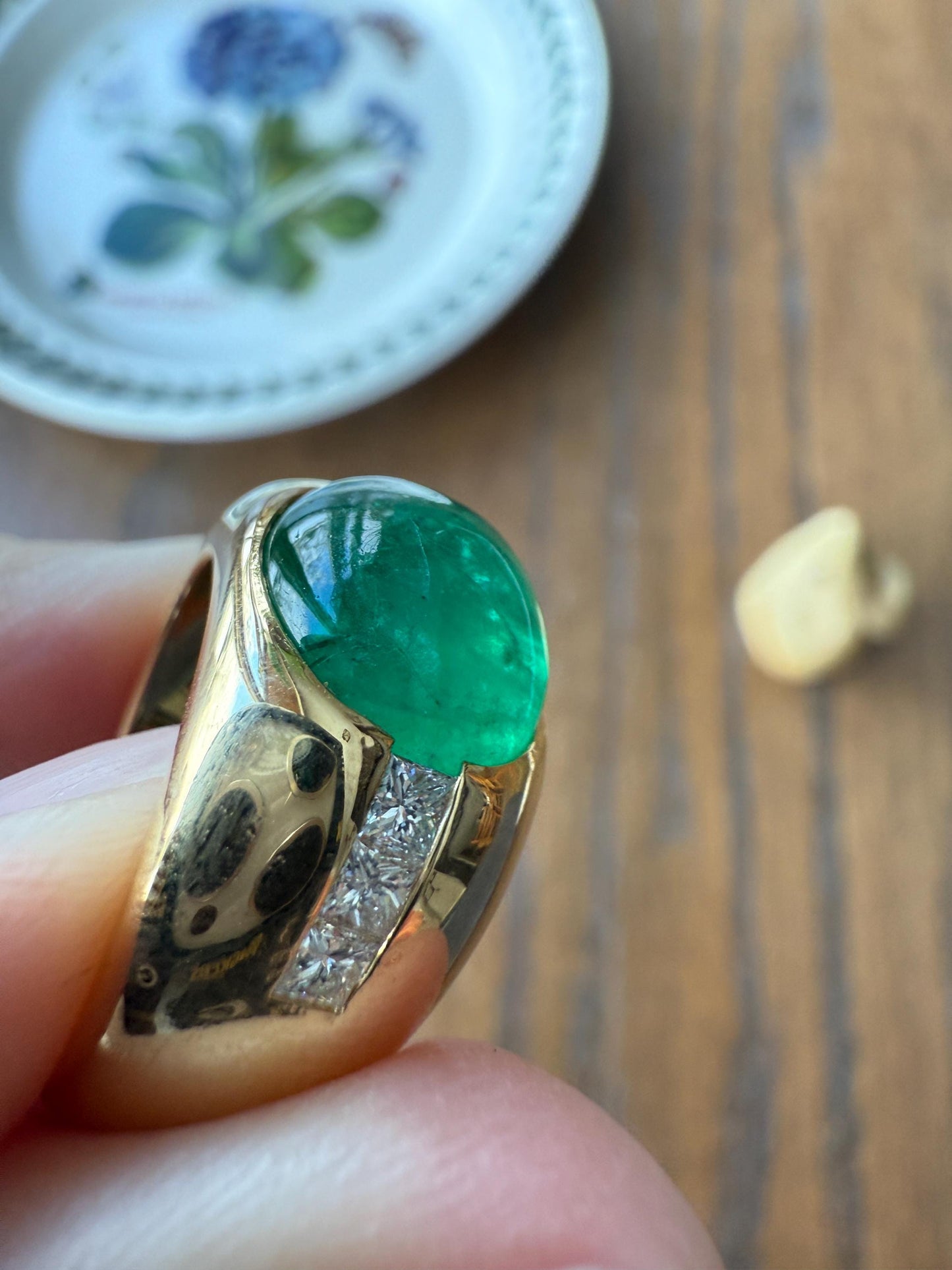 Chunky Green EMERALD East West Green Dome Princess Cut DIAMOND 11g 18k Gold Gypsy Ring French Wide Band Natural Geometric Unique Heavy