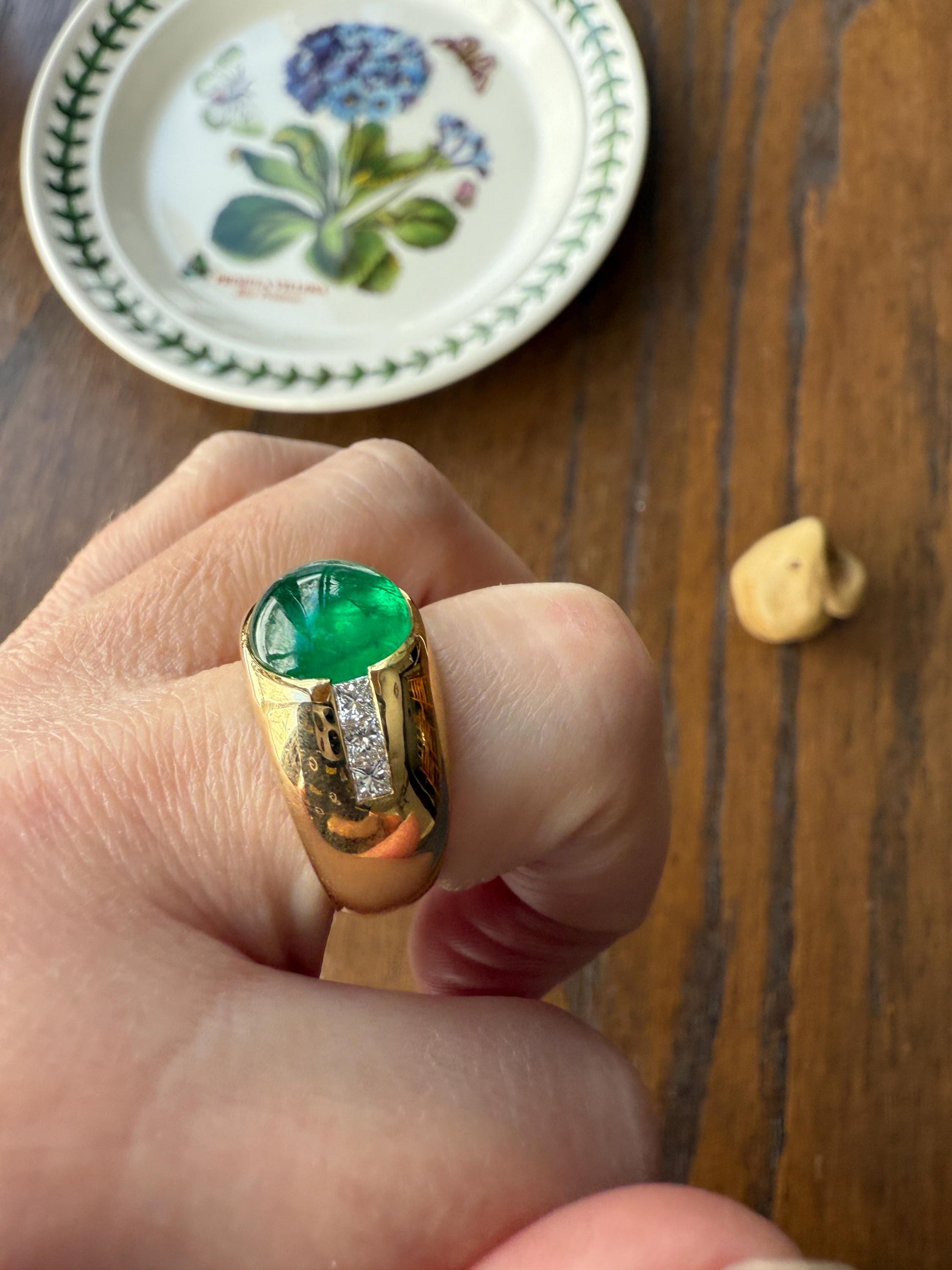 Chunky Green EMERALD East West Green Dome Princess Cut DIAMOND 11g 18k Gold Gypsy Ring French Wide Band Natural Geometric Unique Heavy