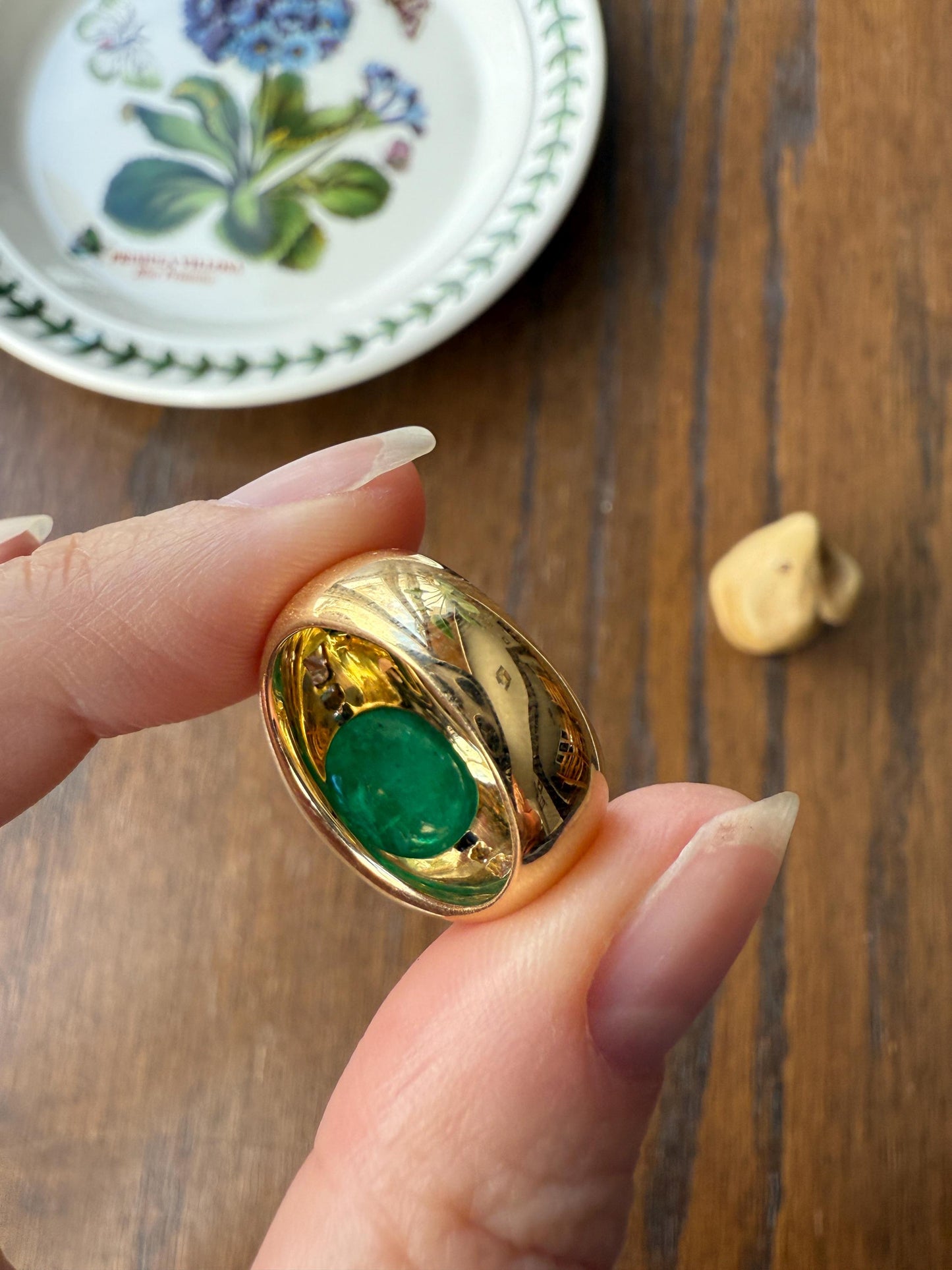 Chunky Green EMERALD East West Green Dome Princess Cut DIAMOND 11g 18k Gold Gypsy Ring French Wide Band Natural Geometric Unique Heavy