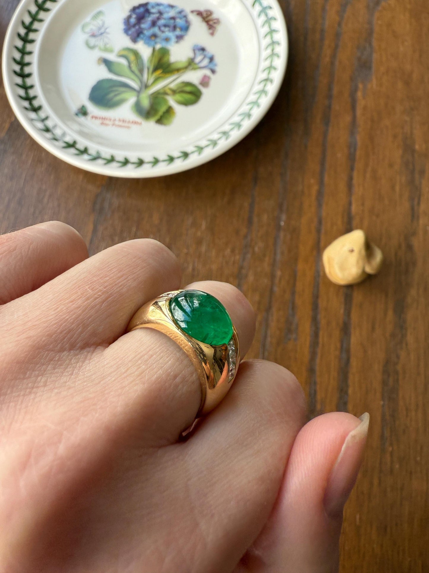 Chunky Green EMERALD East West Green Dome Princess Cut DIAMOND 11g 18k Gold Gypsy Ring French Wide Band Natural Geometric Unique Heavy