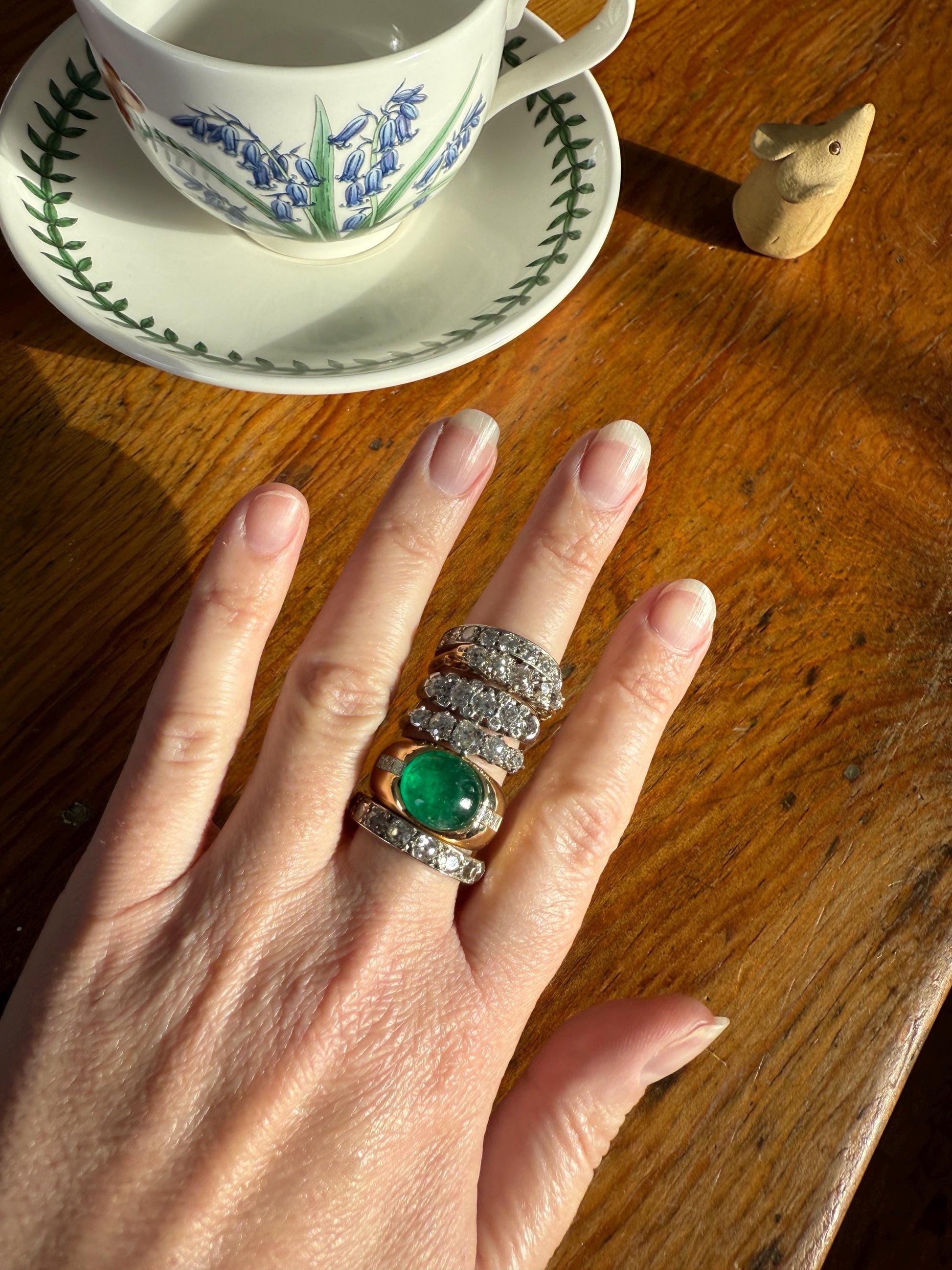 Chunky Green EMERALD East West Green Dome Princess Cut DIAMOND 11g 18k Gold Gypsy Ring French Wide Band Natural Geometric Unique Heavy
