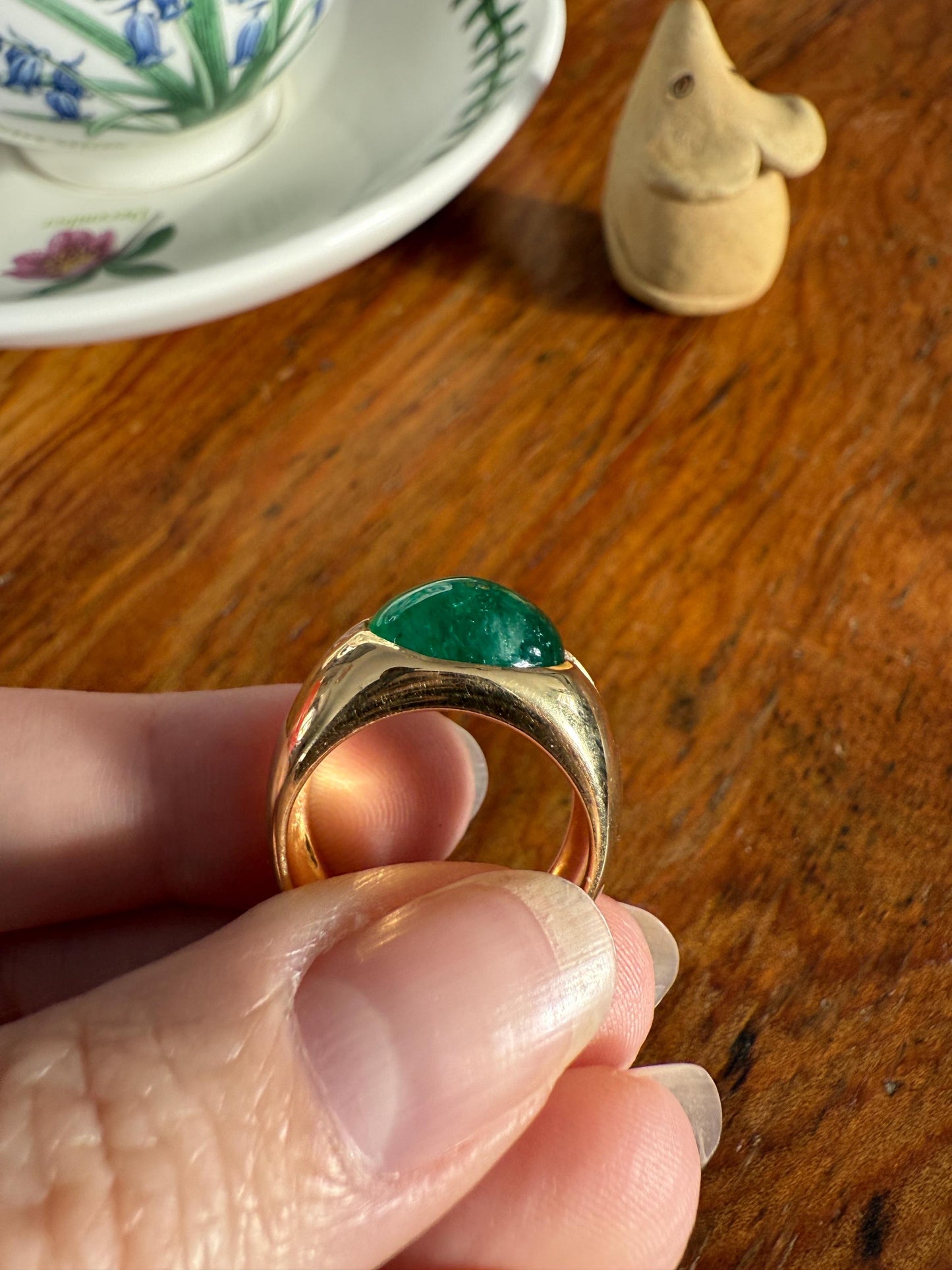 Chunky Green EMERALD East West Green Dome Princess Cut DIAMOND 11g 18k Gold Gypsy Ring French Wide Band Natural Geometric Unique Heavy
