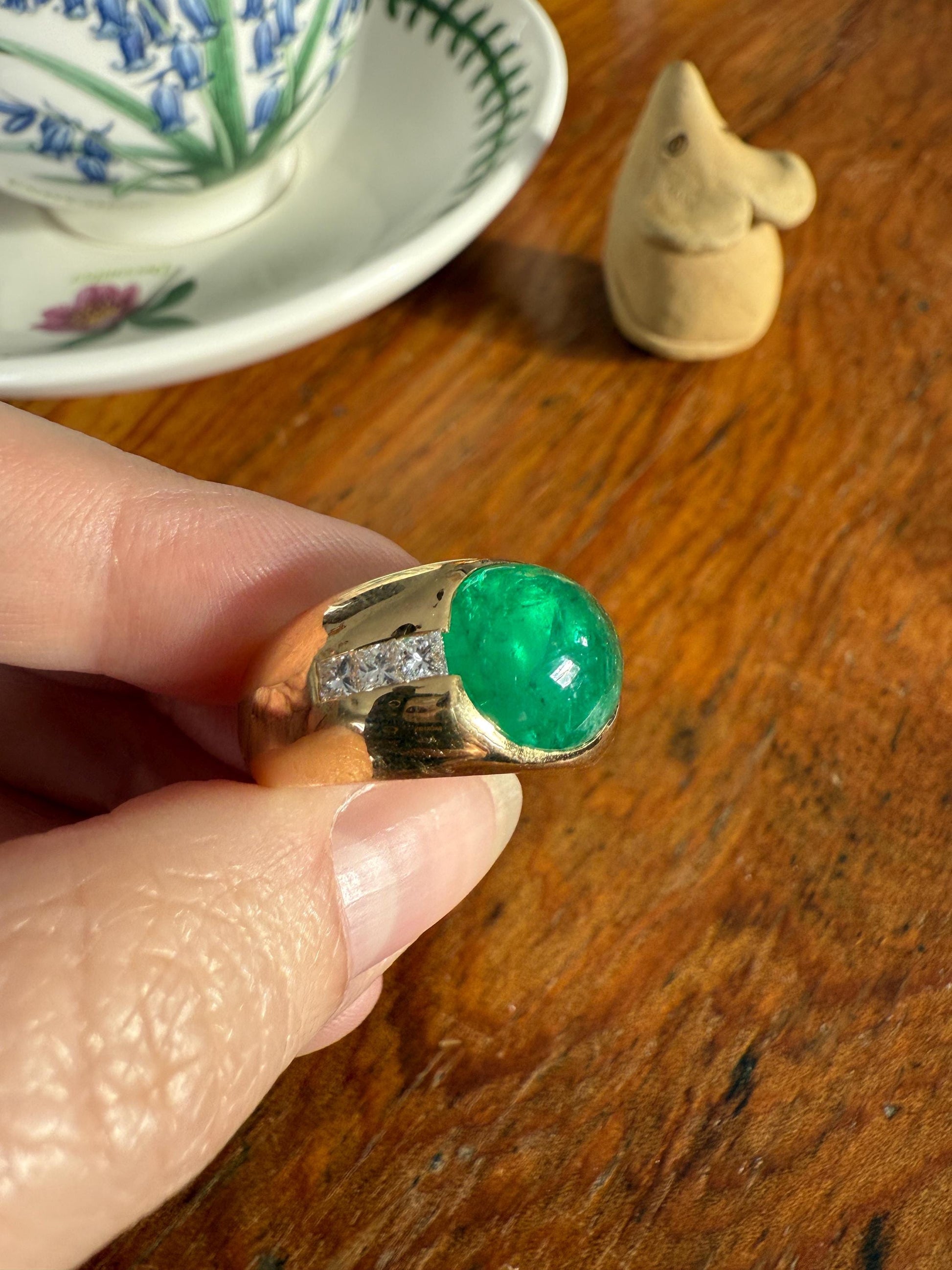 Chunky Green EMERALD East West Green Dome Princess Cut DIAMOND 11g 18k Gold Gypsy Ring French Wide Band Natural Geometric Unique Heavy