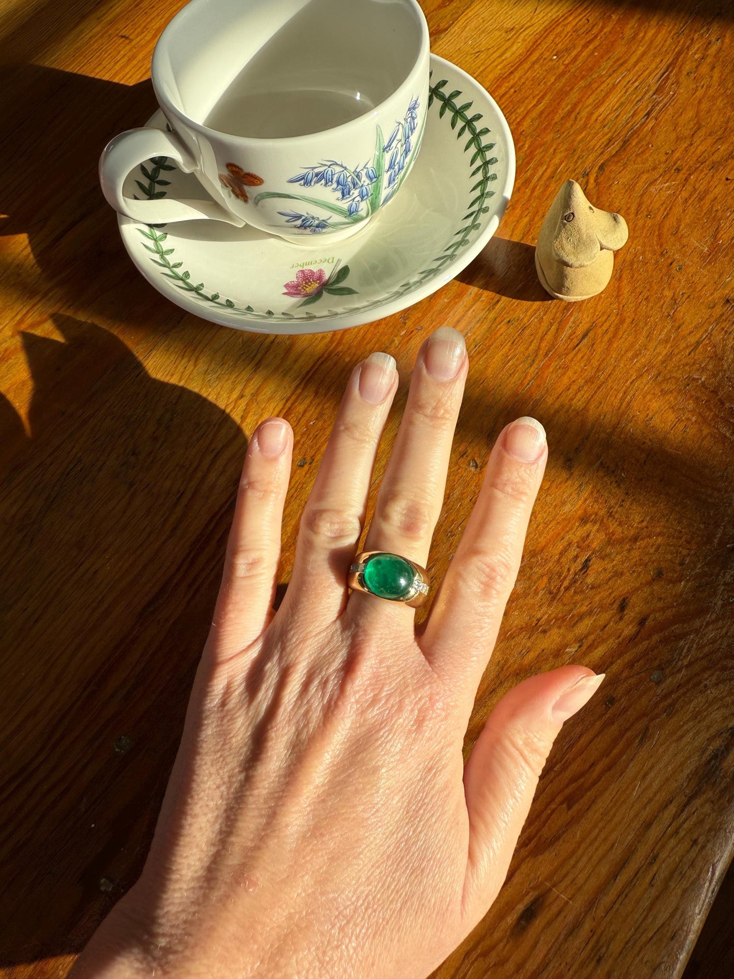 Chunky Green EMERALD East West Green Dome Princess Cut DIAMOND 11g 18k Gold Gypsy Ring French Wide Band Natural Geometric Unique Heavy