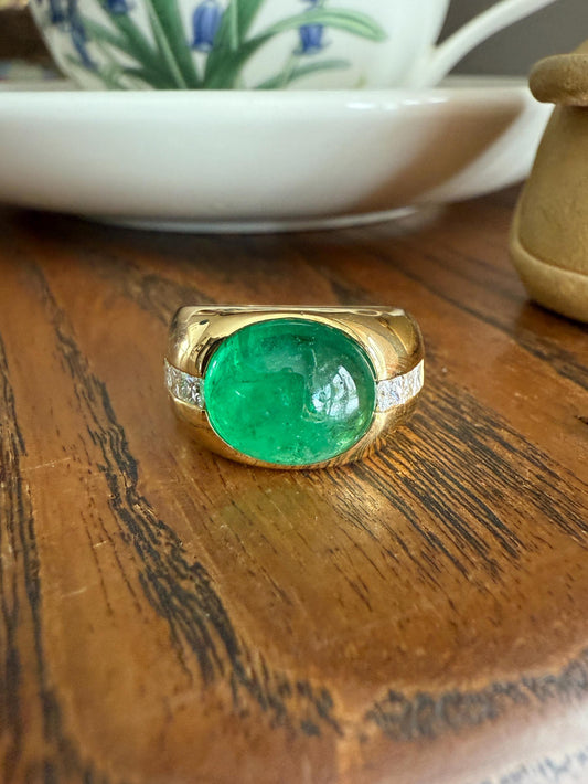 Chunky Green EMERALD East West Green Dome Princess Cut DIAMOND 11g 18k Gold Gypsy Ring French Wide Band Natural Geometric Unique Heavy
