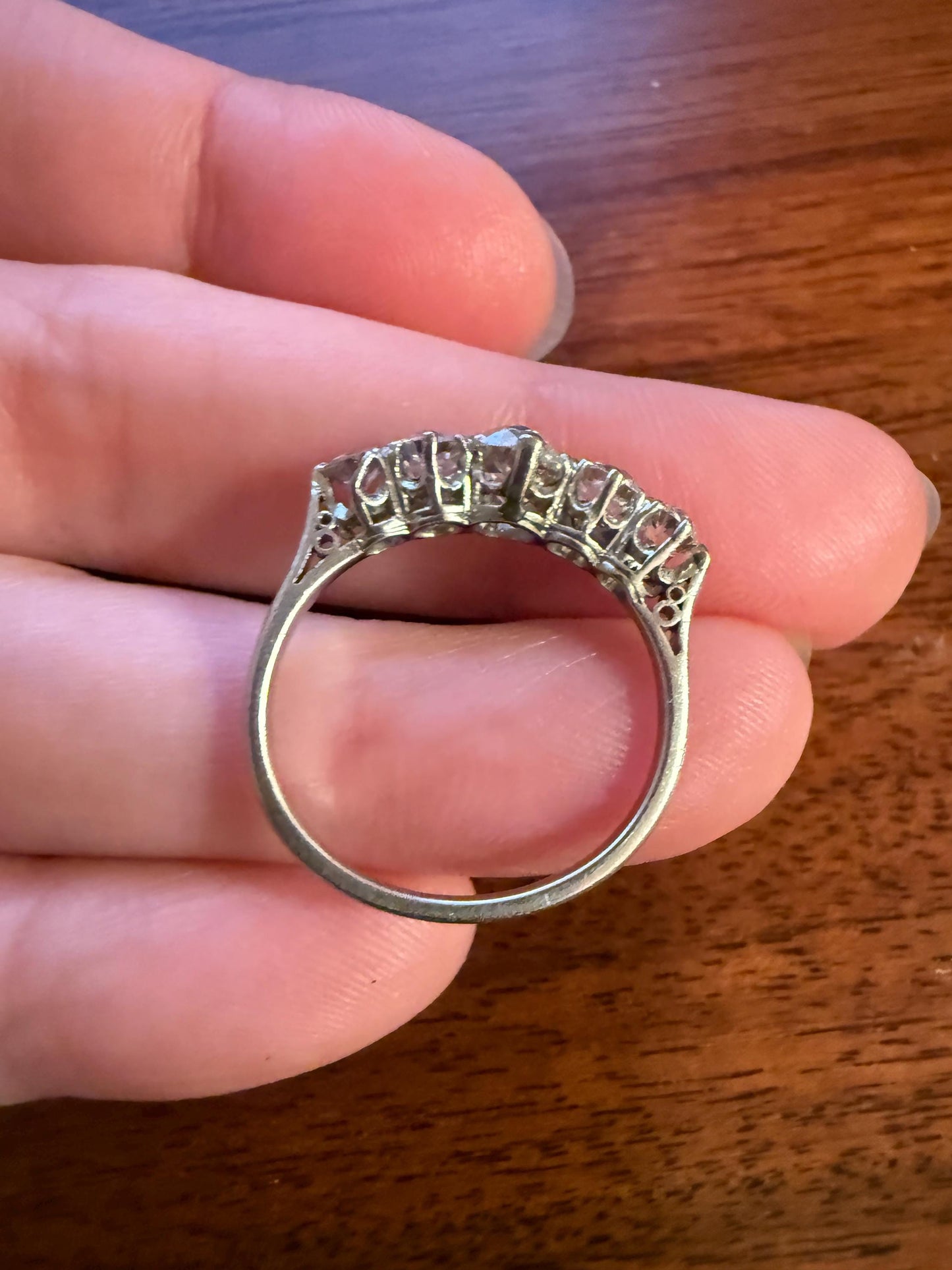 Antique 1.25 Carat Old Mine Cut DIAMOND Five Stone Band Stacker Ring Platinum Wedding Prong Set Stacker Victorian Edwardian
