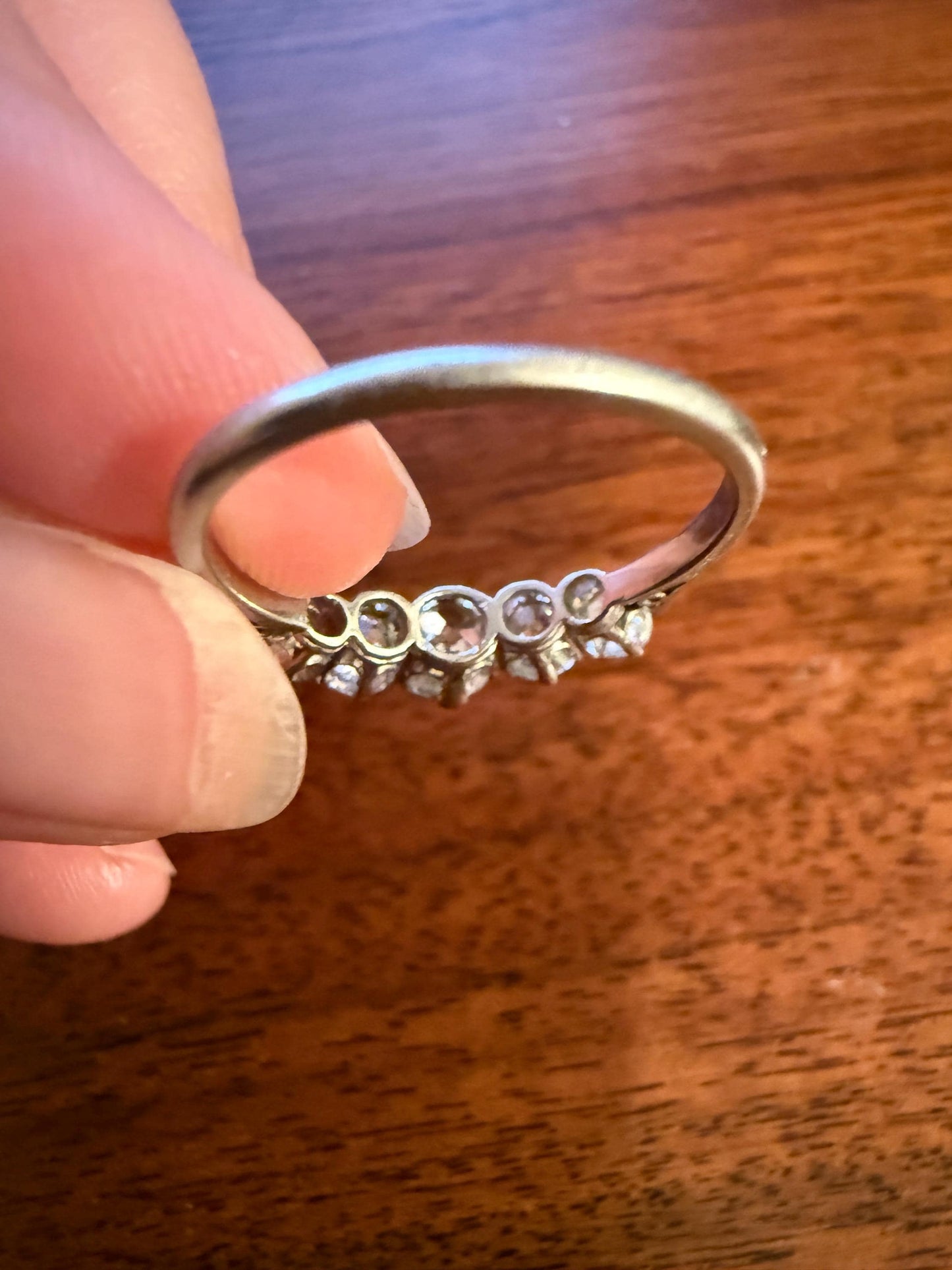 Antique 1.25 Carat Old Mine Cut DIAMOND Five Stone Band Stacker Ring Platinum Wedding Prong Set Stacker Victorian Edwardian