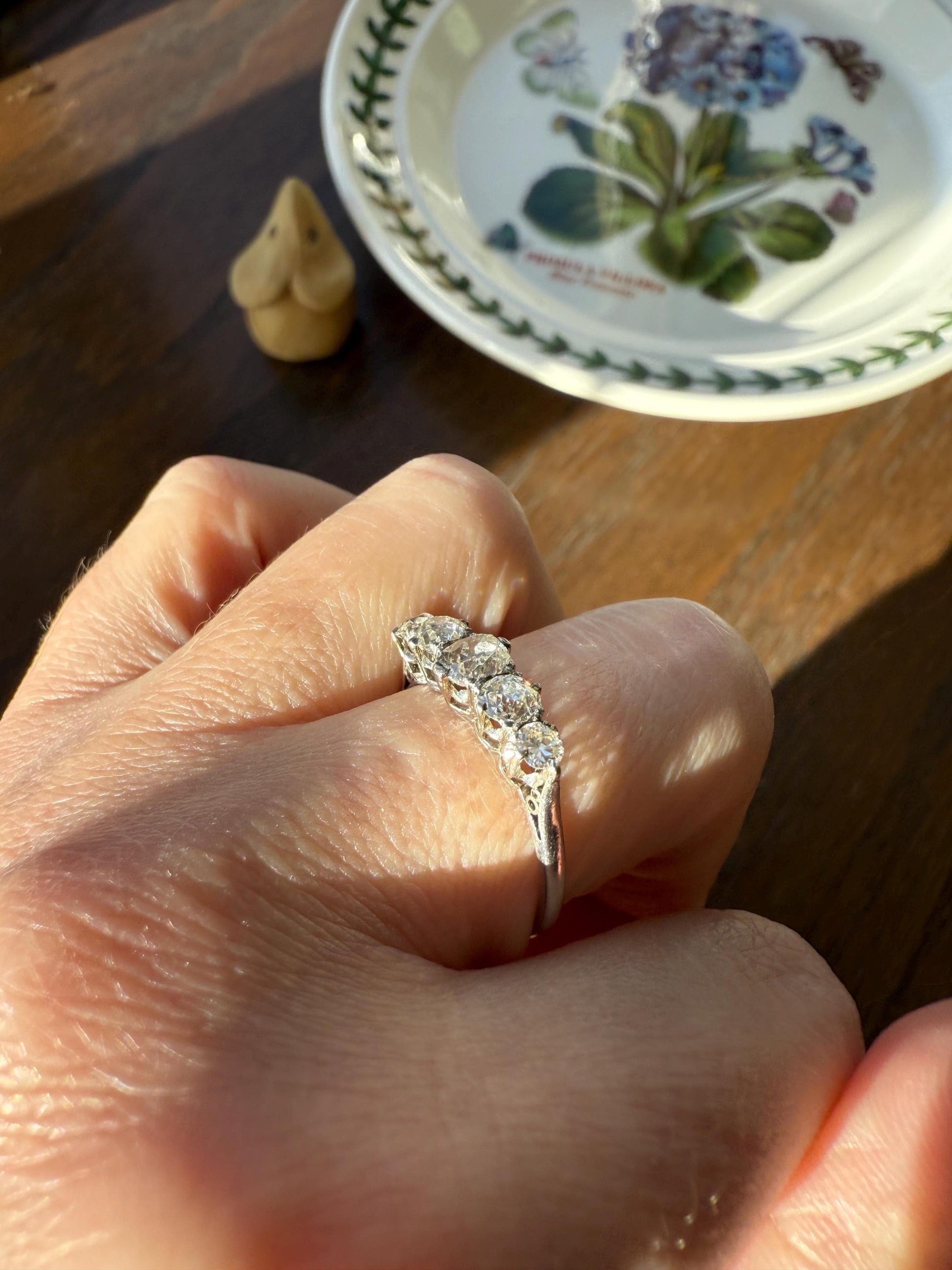Antique 1.25 Carat Old Mine Cut DIAMOND Five Stone Band Stacker Ring Platinum Wedding Prong Set Stacker Victorian Edwardian