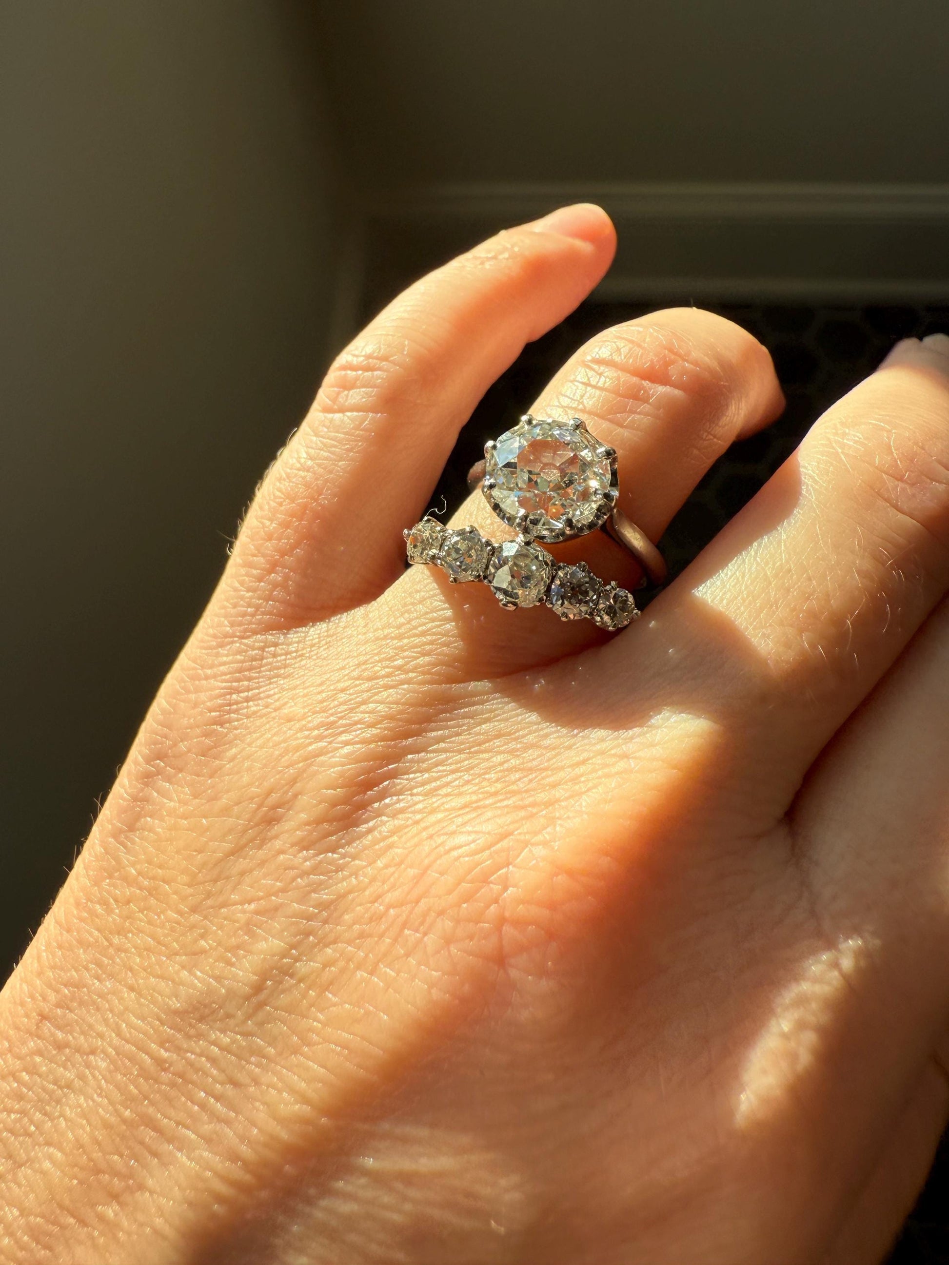 Antique 1.25 Carat Old Mine Cut DIAMOND Five Stone Band Stacker Ring Platinum Wedding Prong Set Stacker Victorian Edwardian