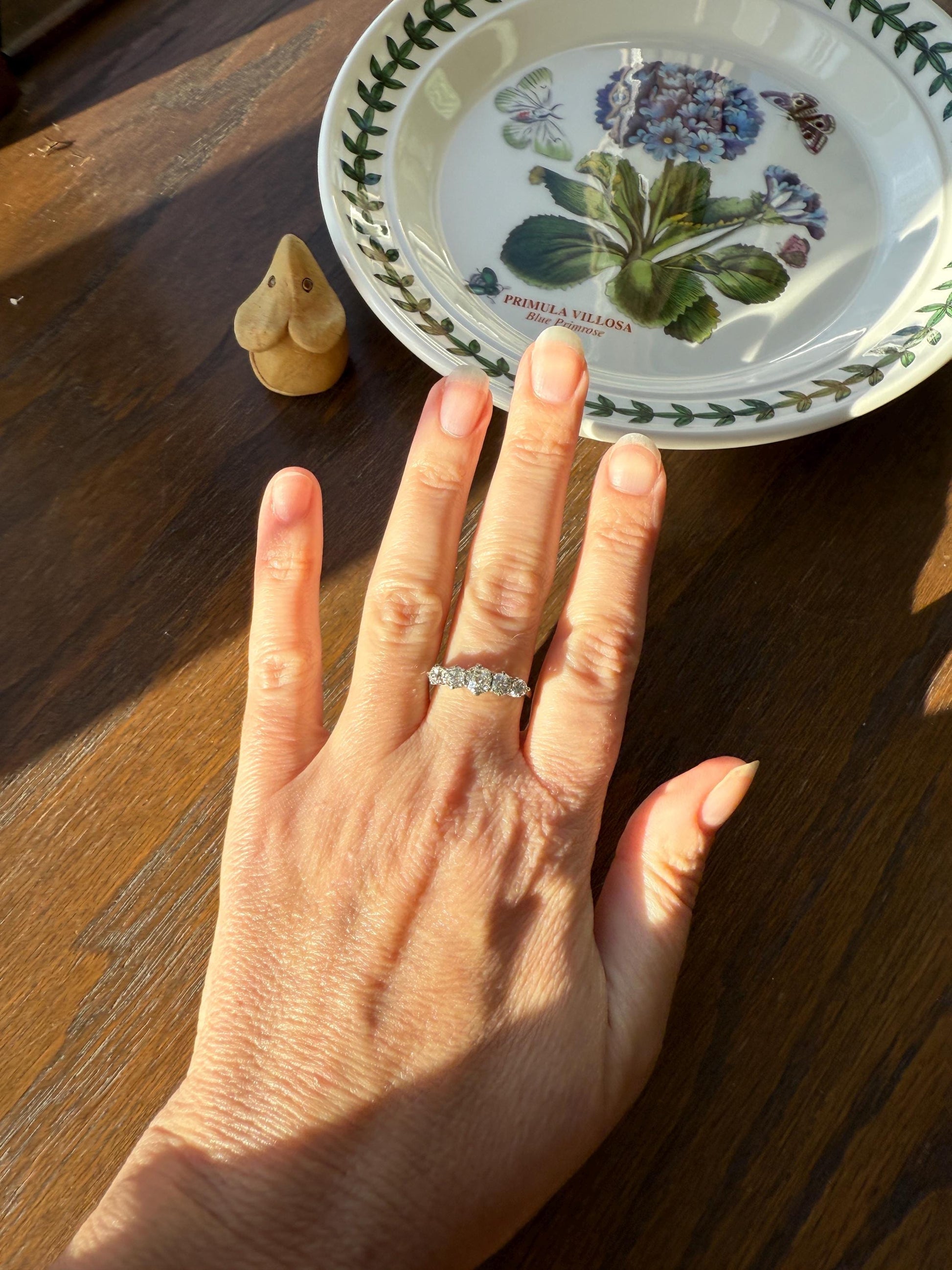 Antique 1.25 Carat Old Mine Cut DIAMOND Five Stone Band Stacker Ring Platinum Wedding Prong Set Stacker Victorian Edwardian