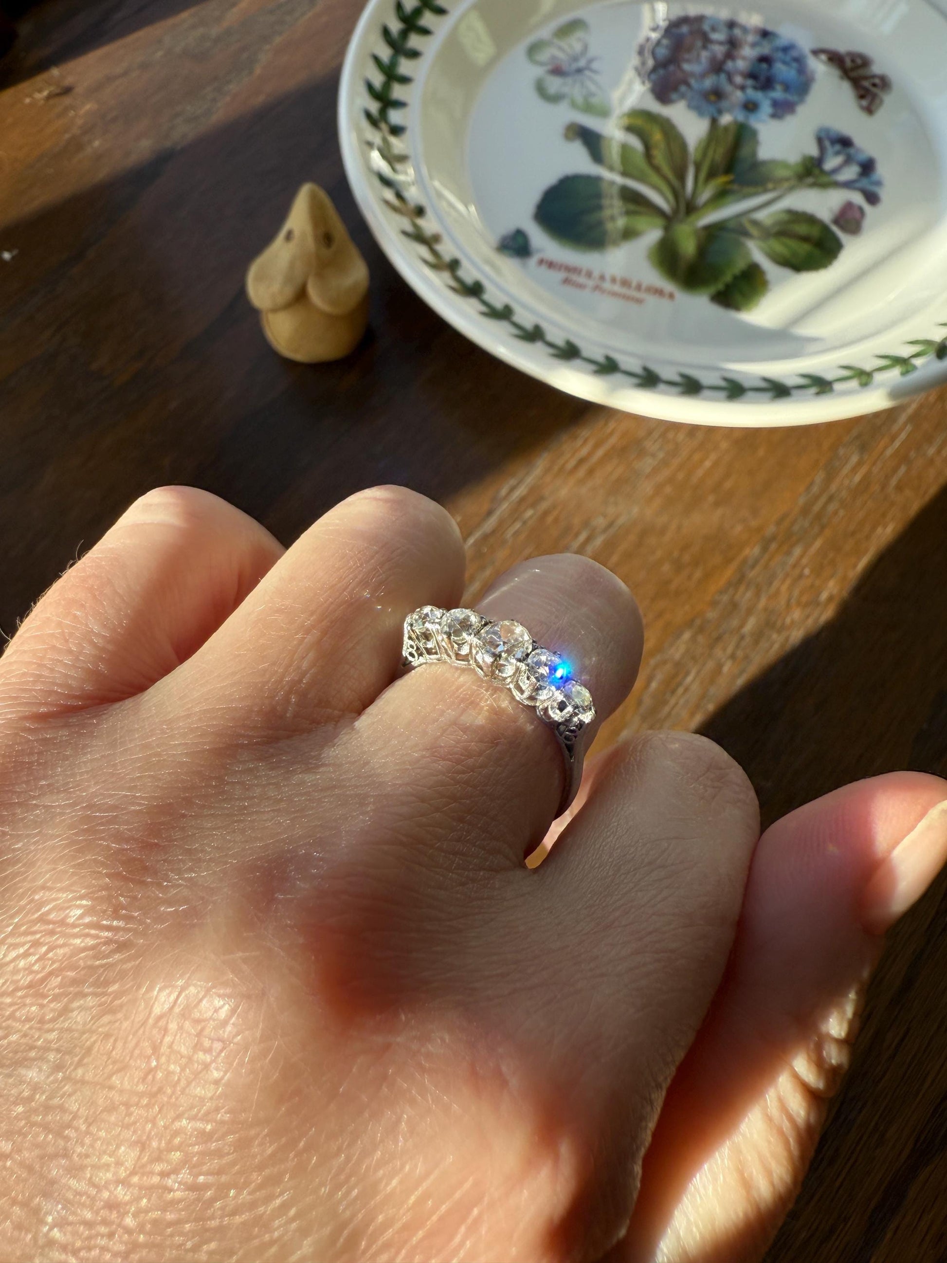 Antique 1.25 Carat Old Mine Cut DIAMOND Five Stone Band Stacker Ring Platinum Wedding Prong Set Stacker Victorian Edwardian