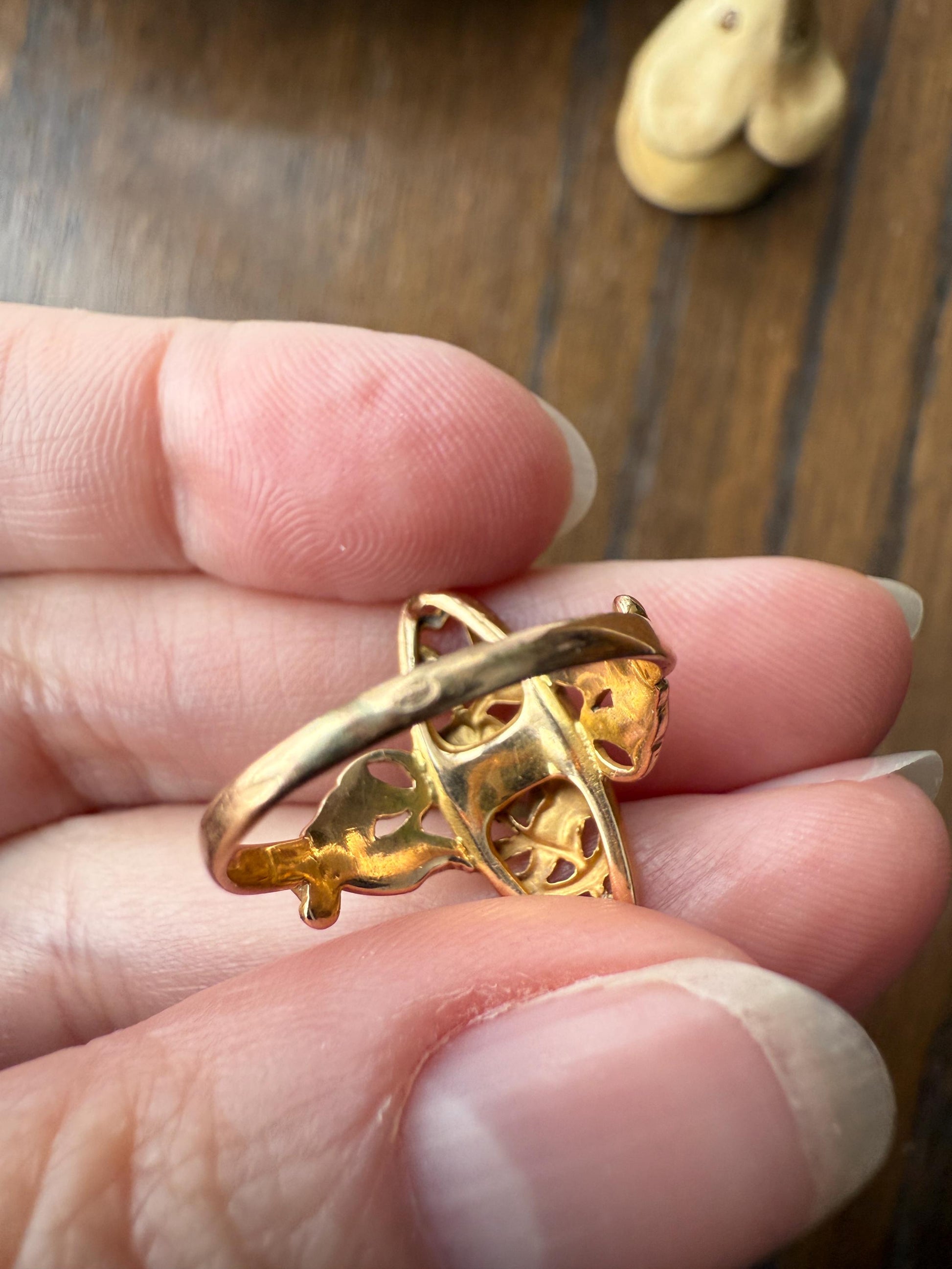 FRENCH Antique FLORAL Navette Ring 18k Rose Gold Art Nouveau Victorian Rose Cut DIAMONDs Belle Epoque Romantic Gift Stacker