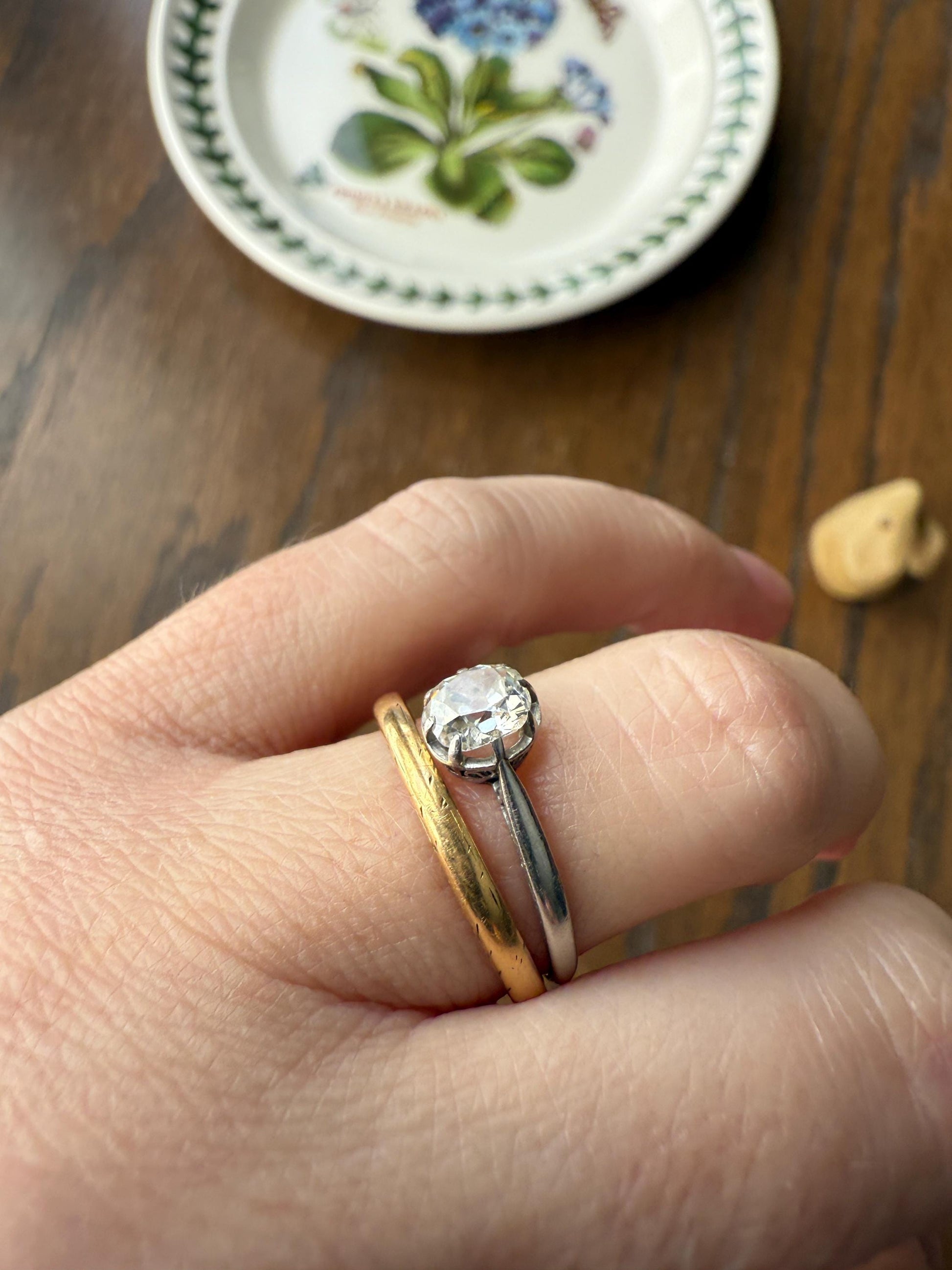 Antique .6 Carat Old Mine Cut Diamond Solitaire Ring Platinum Edwardian Engagement Ring Solitaire Band Stacker