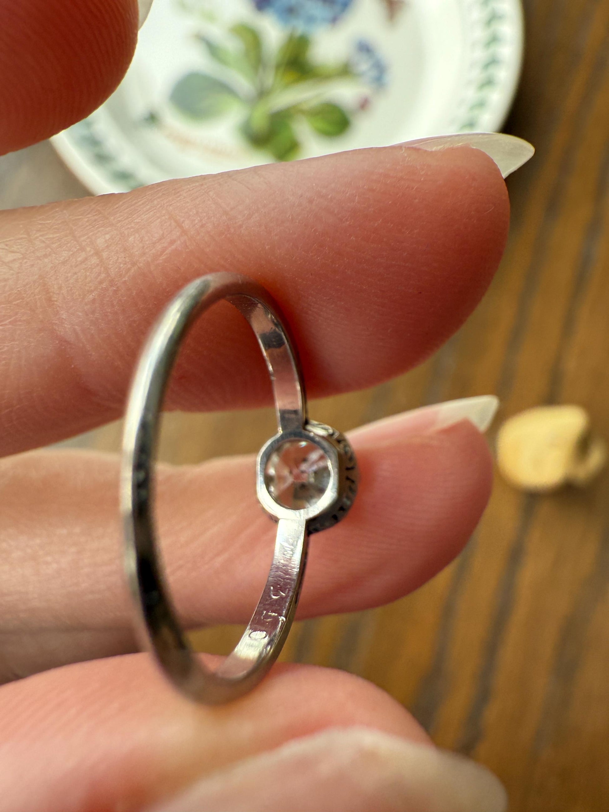 Antique .6 Carat Old Mine Cut Diamond Solitaire Ring Platinum Edwardian Engagement Ring Solitaire Band Stacker