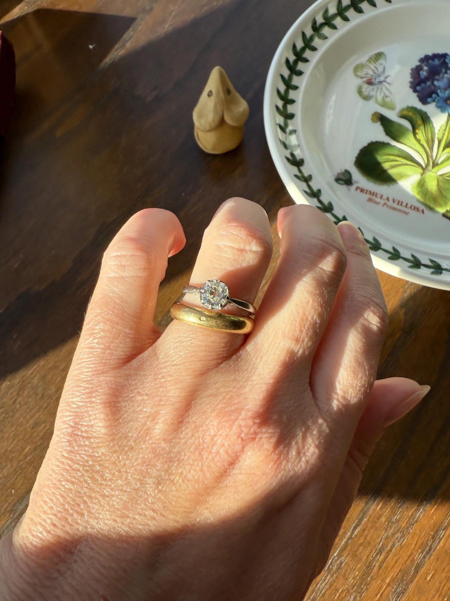 Antique .6 Carat Old Mine Cut Diamond Solitaire Ring Platinum Edwardian Engagement Ring Solitaire Band Stacker