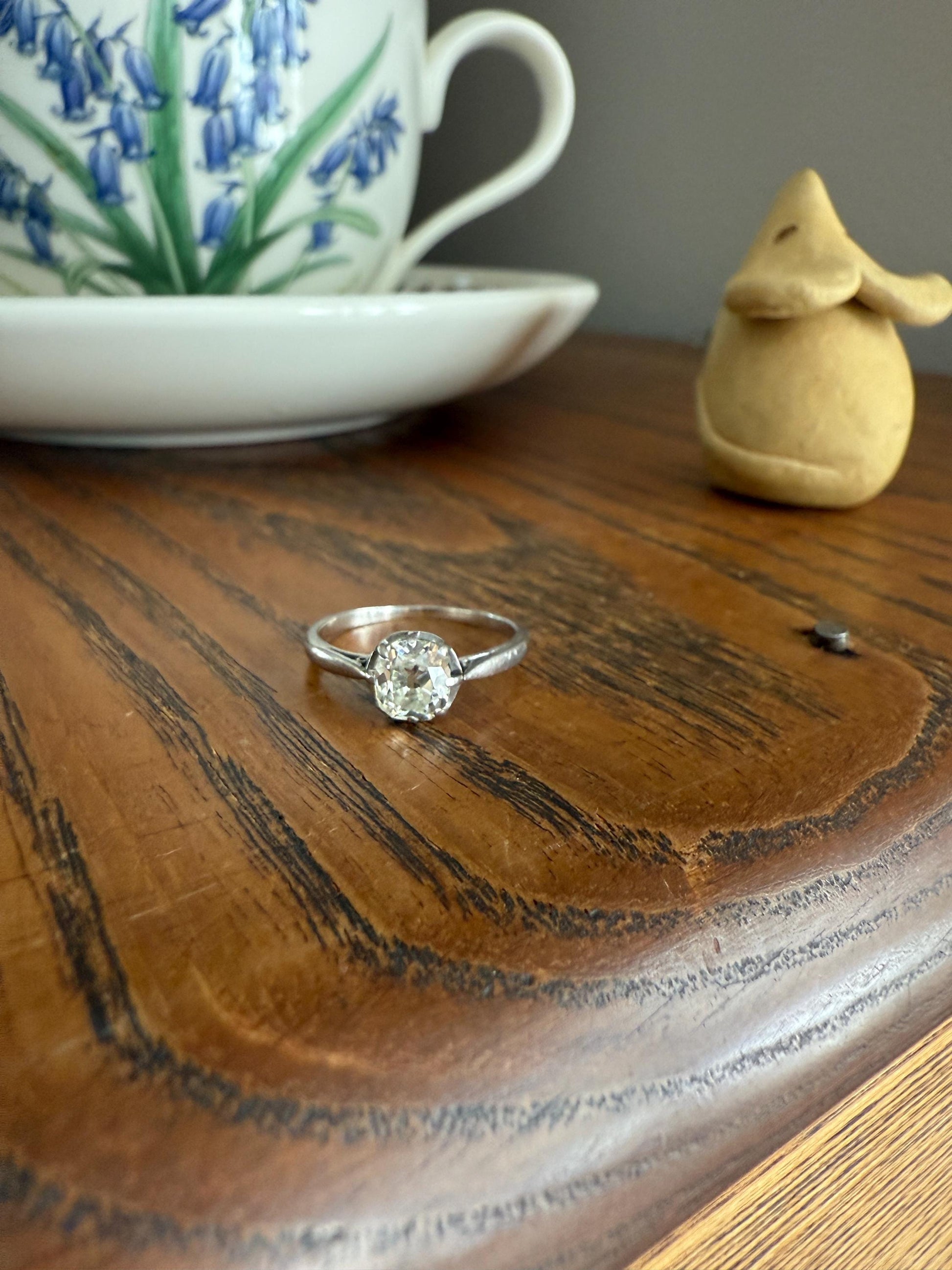 Antique .6 Carat Old Mine Cut Diamond Solitaire Ring Platinum Edwardian Engagement Ring Solitaire Band Stacker
