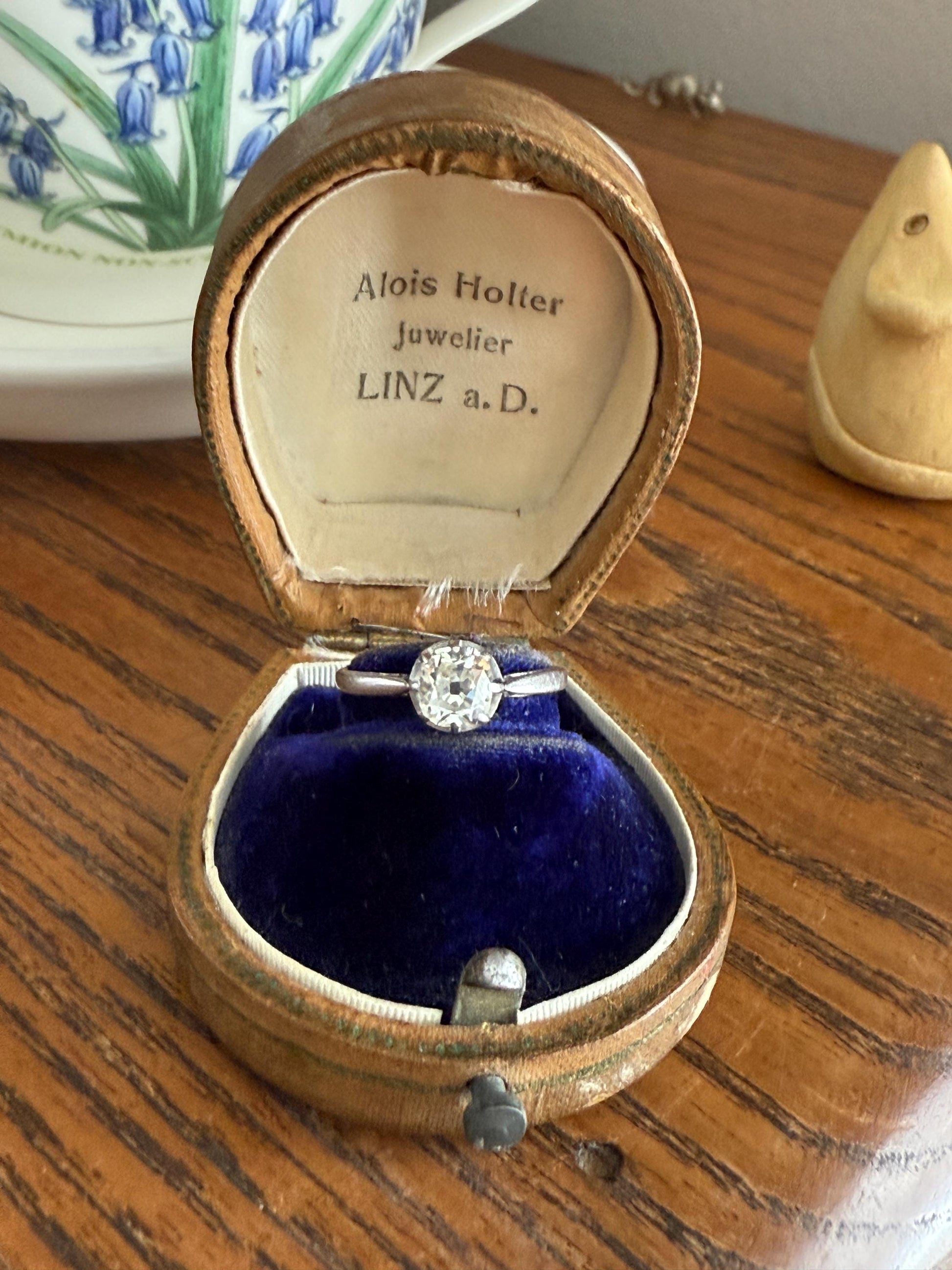 Antique .6 Carat Old Mine Cut Diamond Solitaire Ring Platinum Edwardian Engagement Ring Solitaire Band Stacker