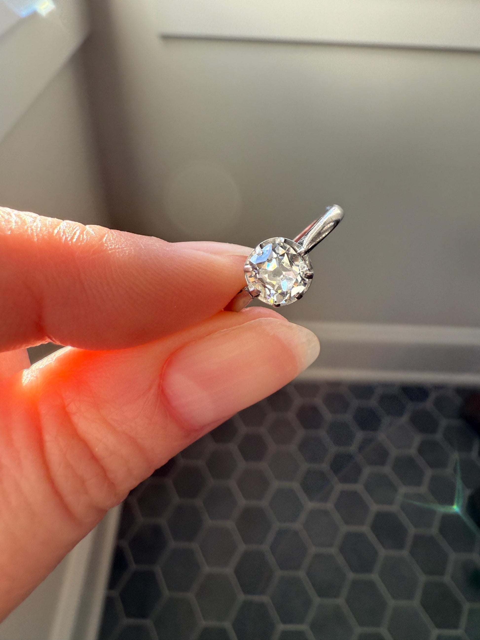 Antique .6 Carat Old Mine Cut Diamond Solitaire Ring Platinum Edwardian Engagement Ring Solitaire Band Stacker