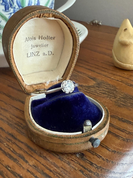 Antique .6 Carat Old Mine Cut Diamond Solitaire Ring Platinum Edwardian Engagement Ring Solitaire Band Stacker