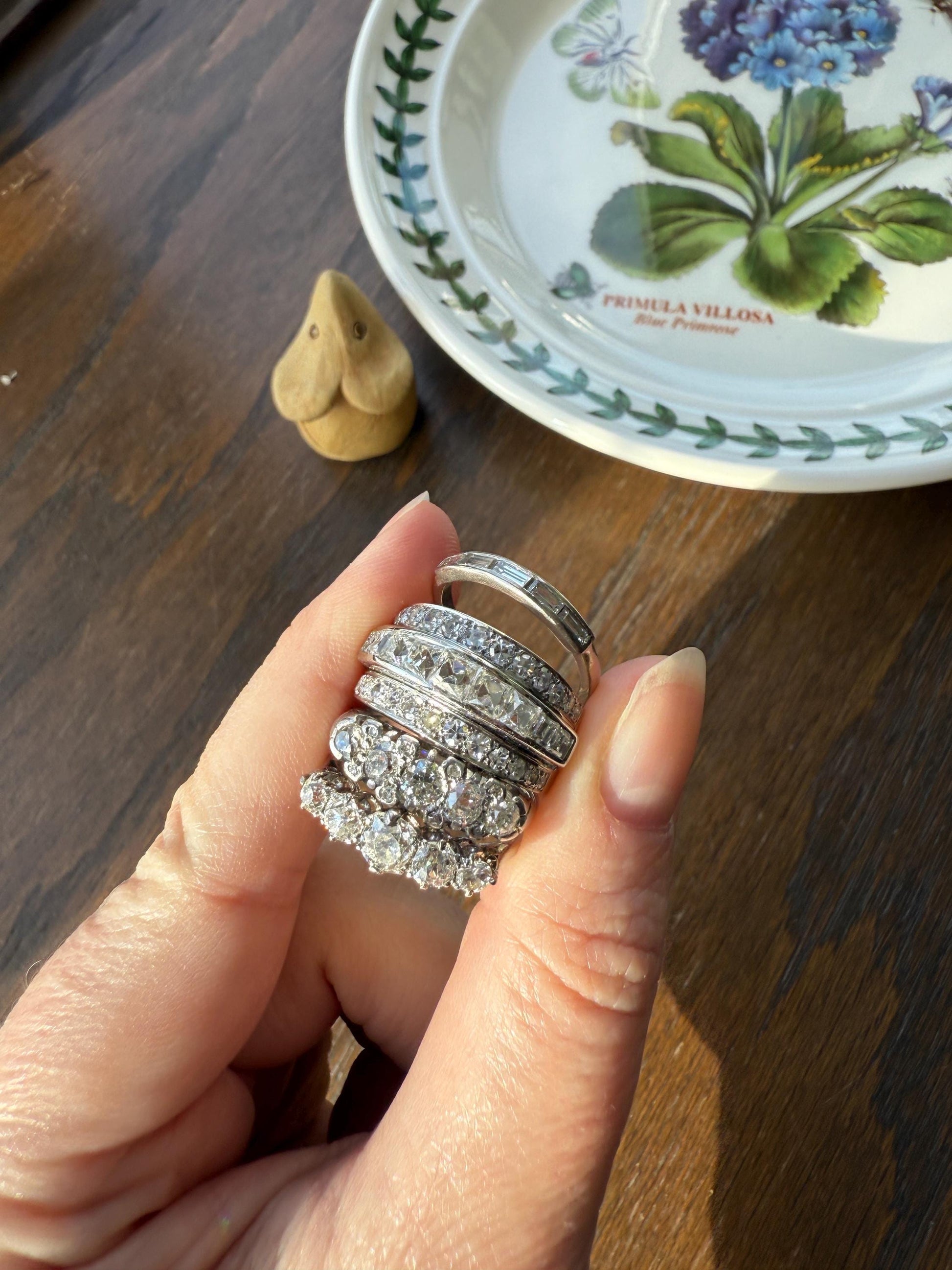 Chunky Vintage 2.3 Carat Old French Cut & Single Cut DIAMOND Triple Row Stepped Wide Band in Platinum Art Deco with Older Stones