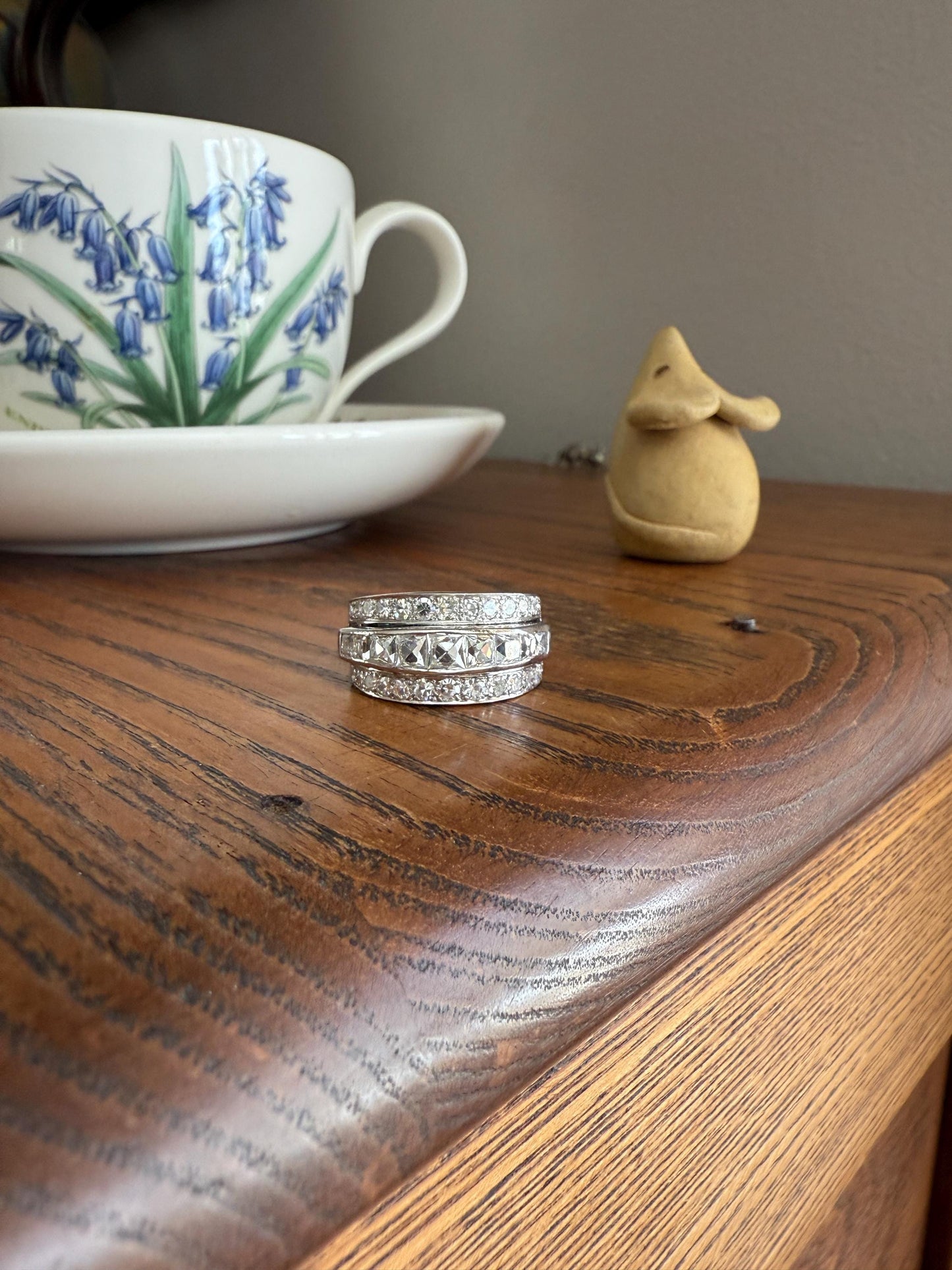 Chunky Vintage 2.3 Carat Old French Cut & Single Cut DIAMOND Triple Row Stepped Wide Band in Platinum Art Deco with Older Stones