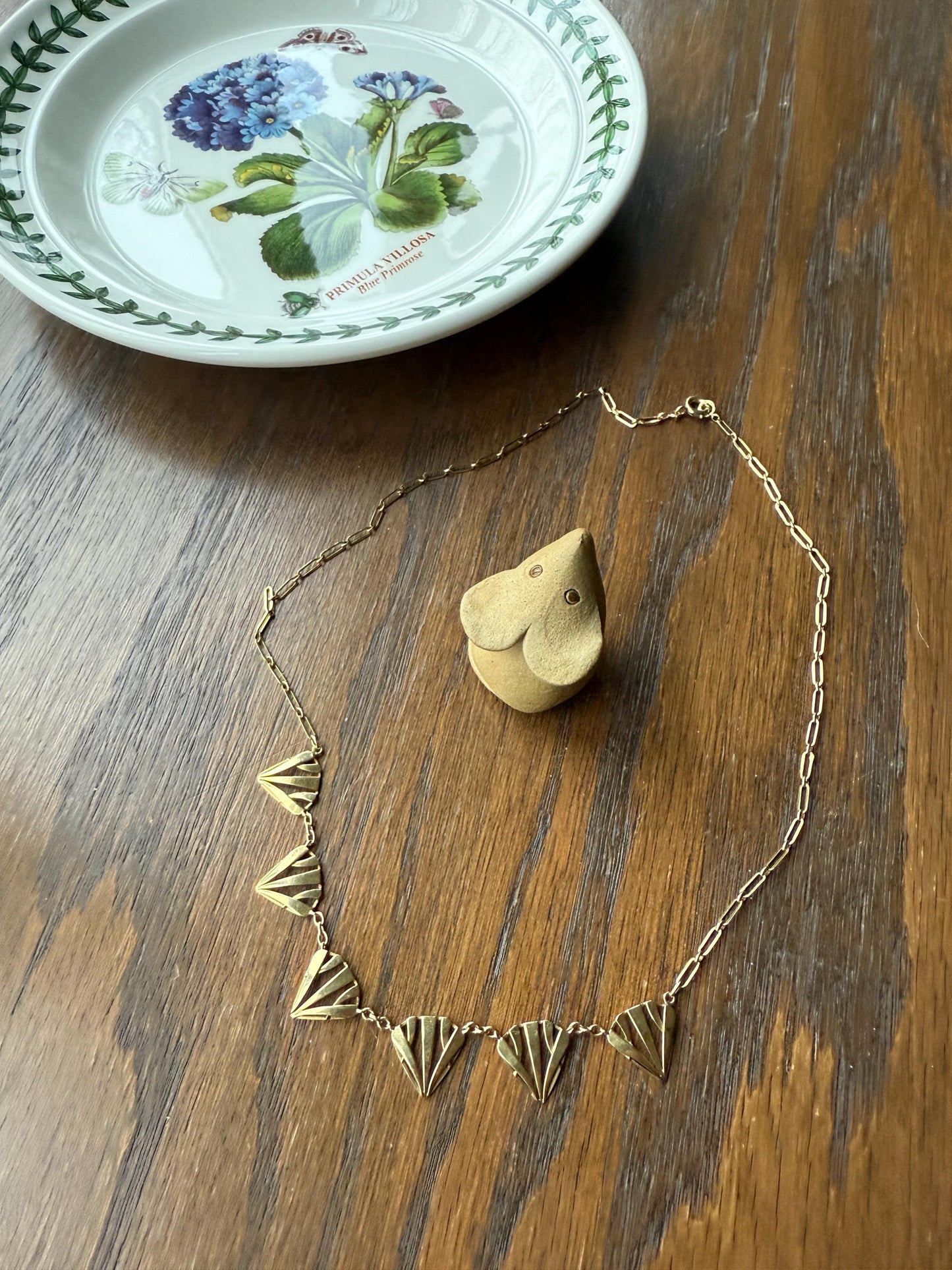 Fan Geometric French Antique 7.2g 18k Gold Necklace Drapery Paperclip Chain Collar Pendant Figural Architectural Geometric Fanned